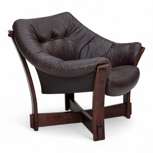 1970s, Scandinavian lounge chair, furniture leather, oak wood.