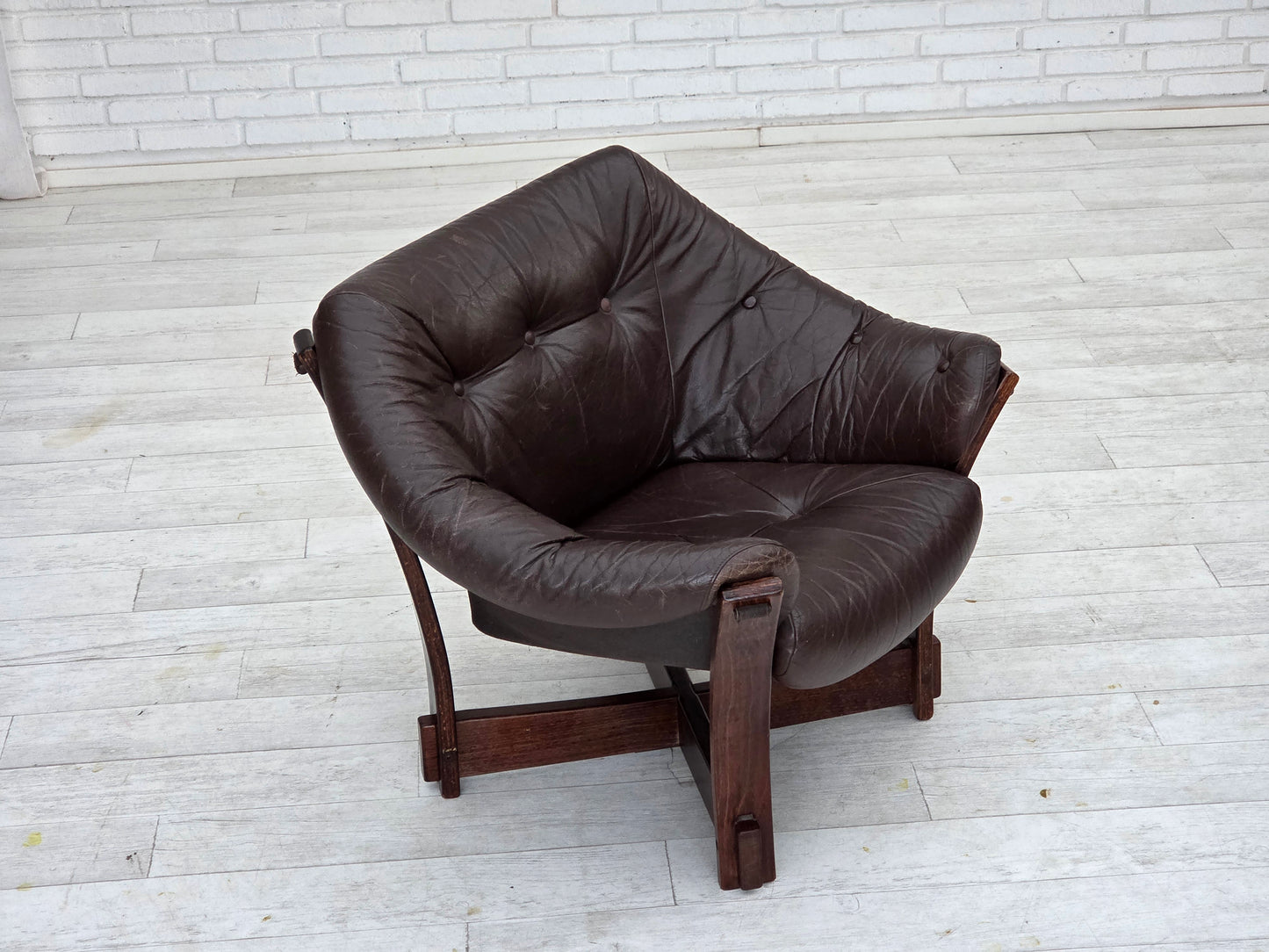 1970s, Scandinavian lounge chair, furniture leather, oak wood.