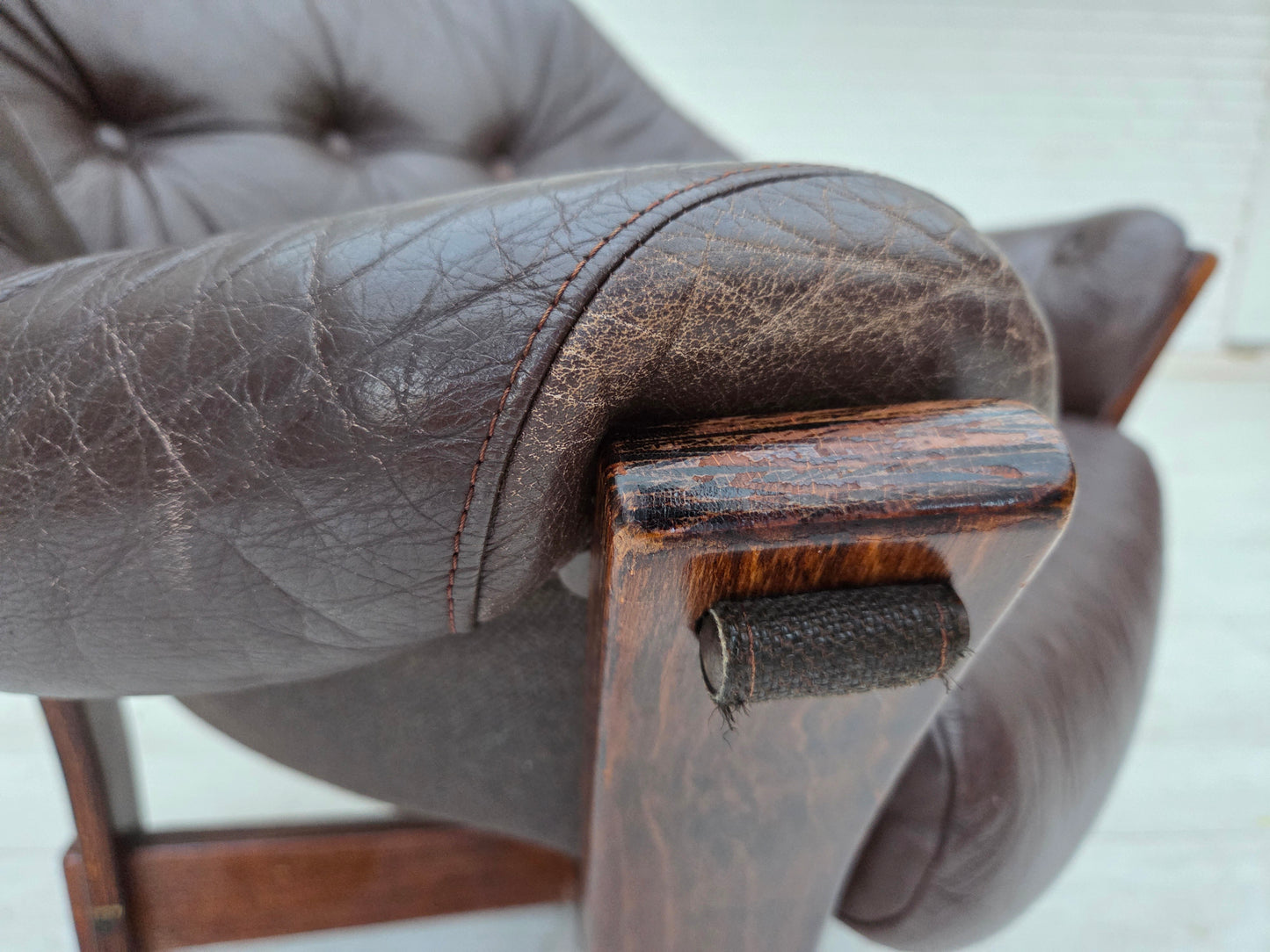 1970s, Scandinavian lounge chair, furniture leather, oak wood.