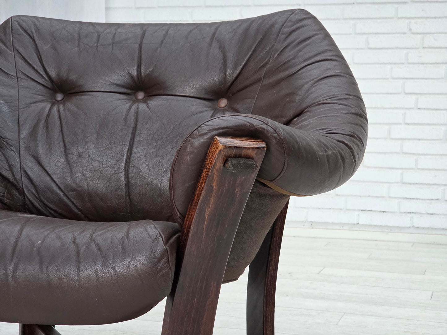 1970s, Scandinavian lounge chair, furniture leather, oak wood.