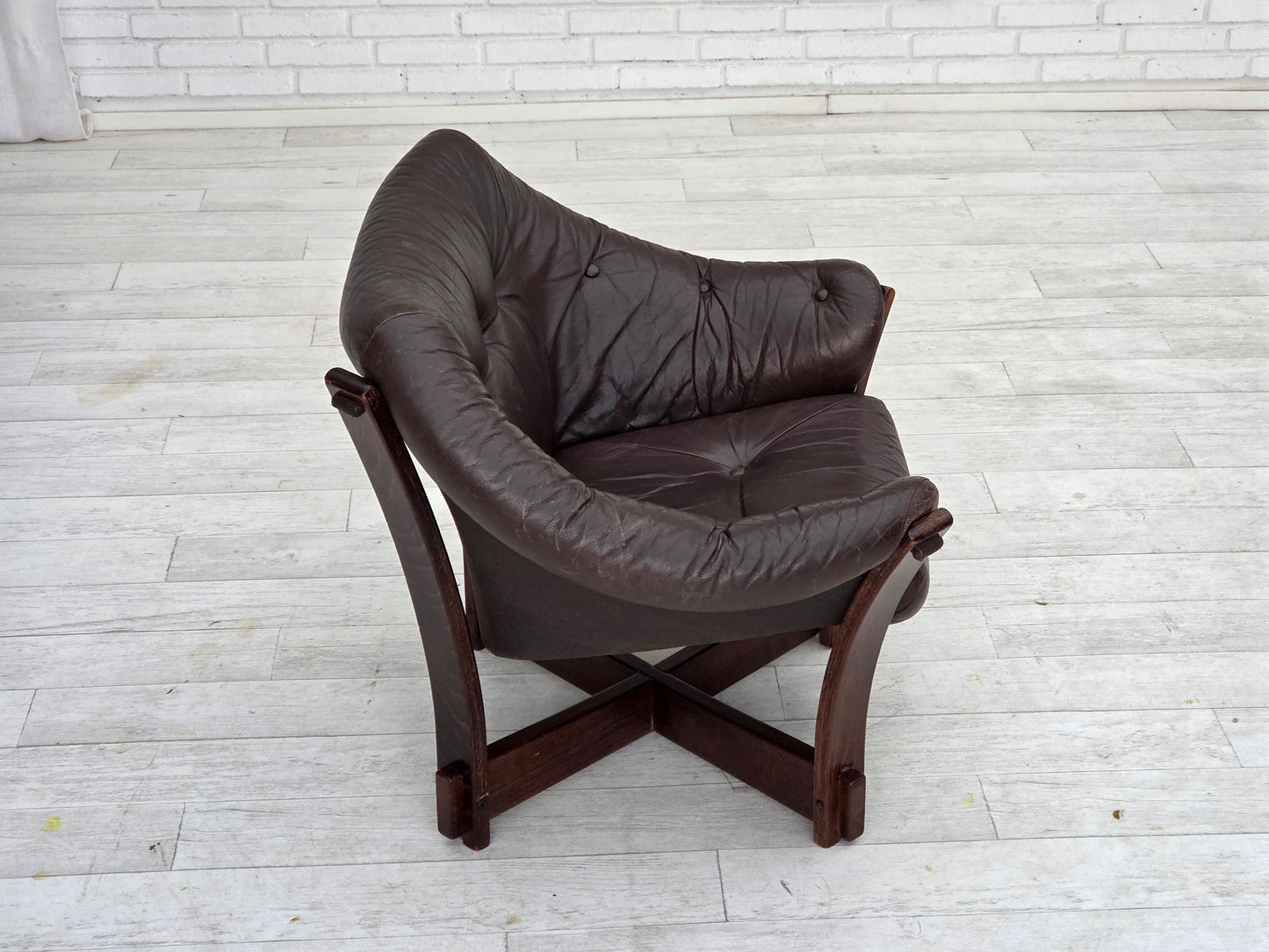 1970s, Scandinavian lounge chair, furniture leather, oak wood.
