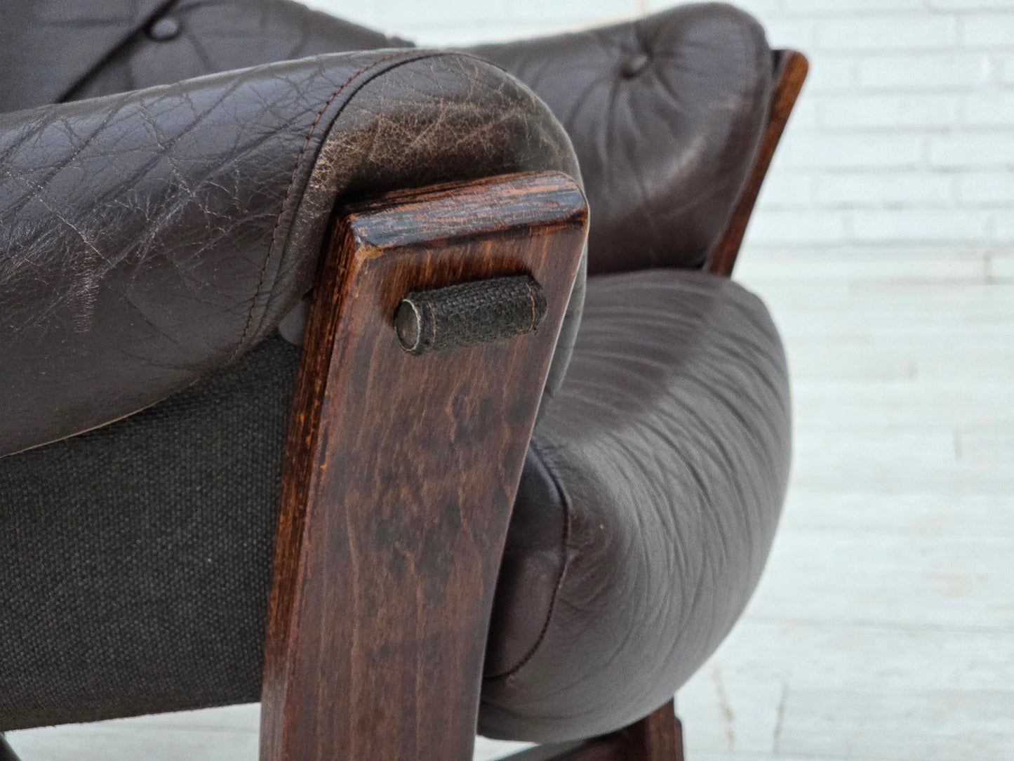 1970s, Scandinavian lounge chair, furniture leather, oak wood.