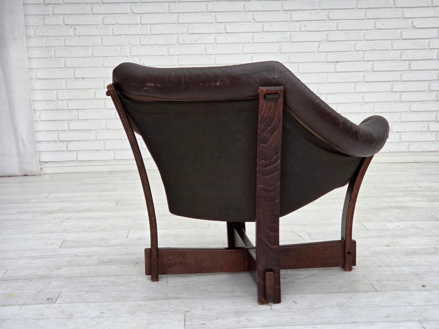1970s, Scandinavian lounge chair, furniture leather, oak wood.