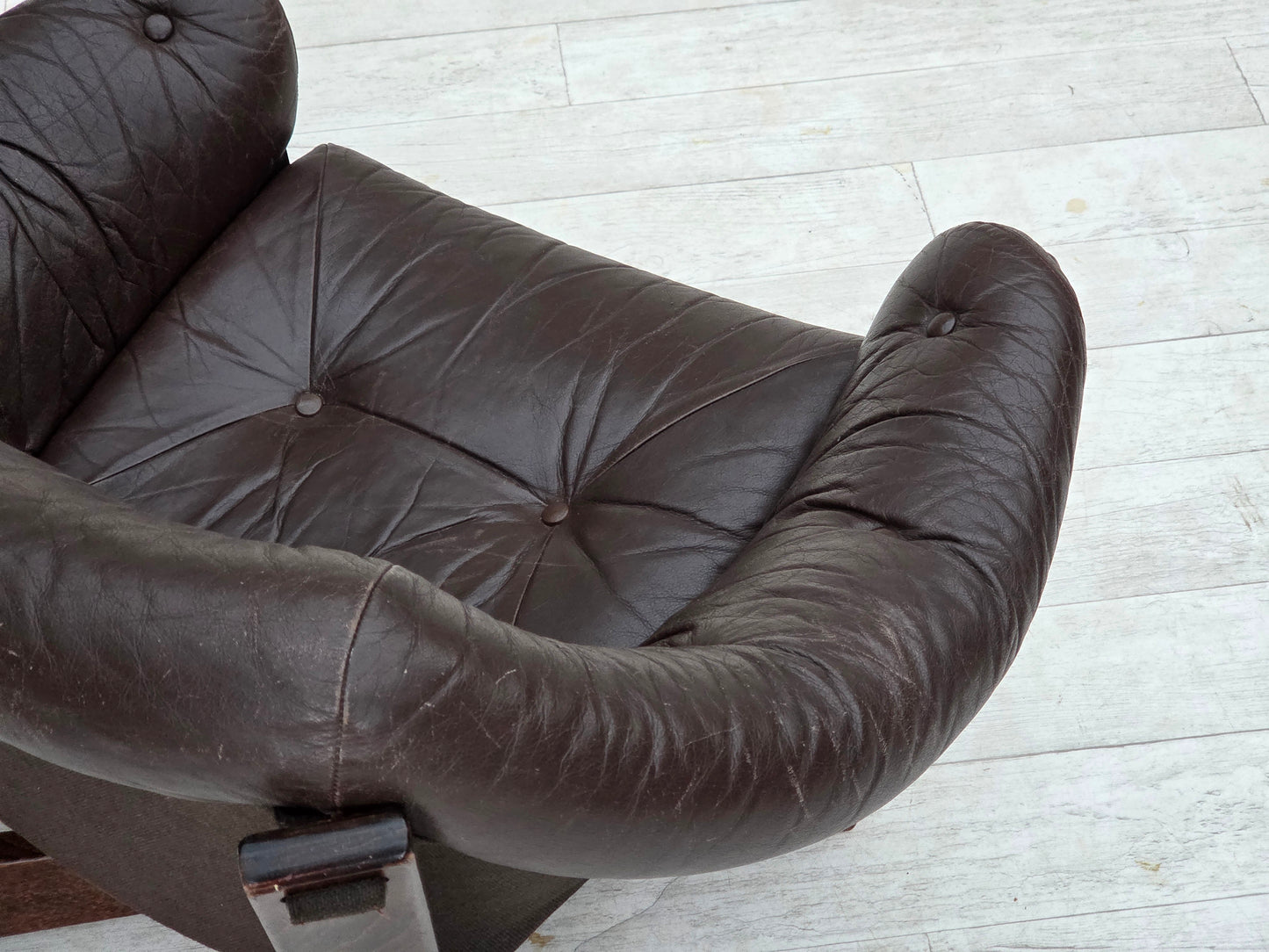 1970s, Scandinavian lounge chair, furniture leather, oak wood.