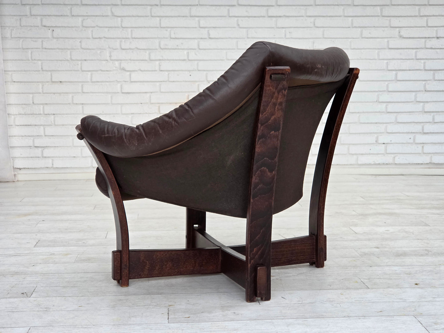 1970s, Scandinavian lounge chair, furniture leather, oak wood.