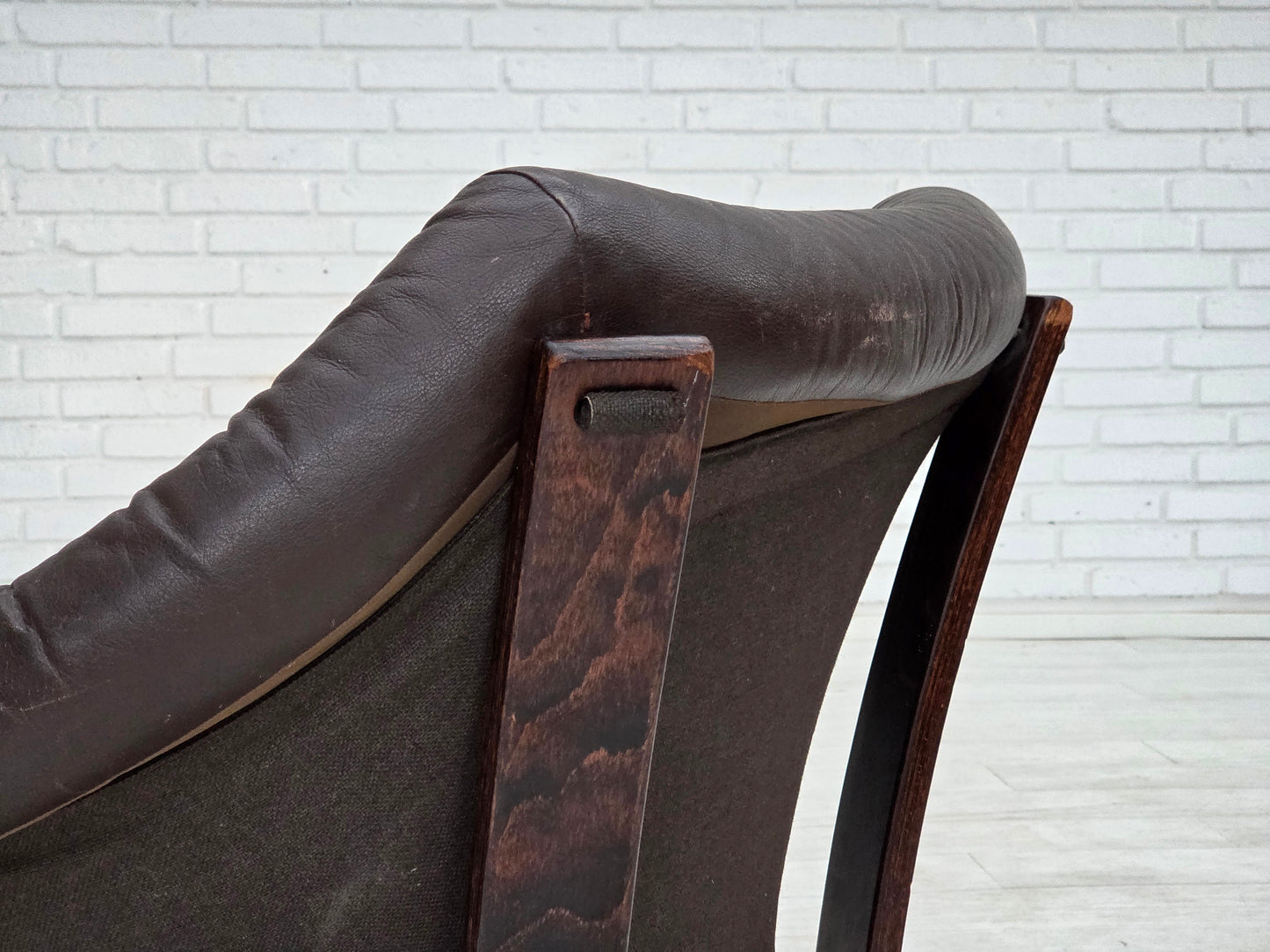 1970s, Scandinavian lounge chair, furniture leather, oak wood.