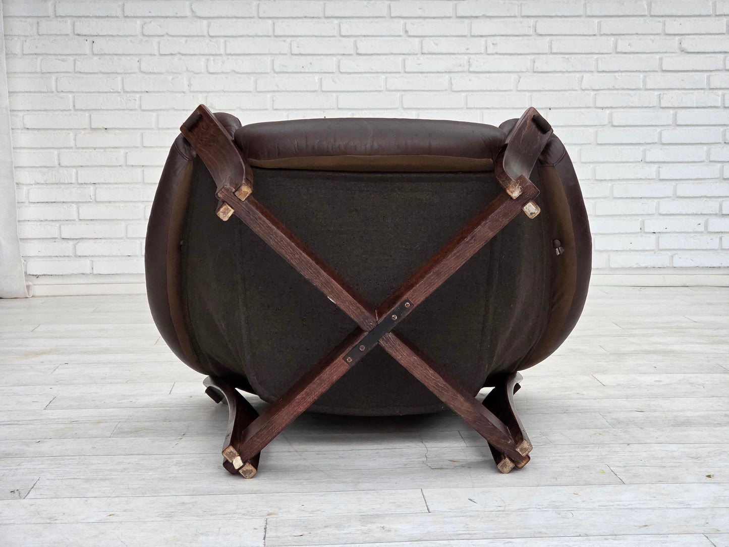 1970s, Scandinavian lounge chair, furniture leather, oak wood.