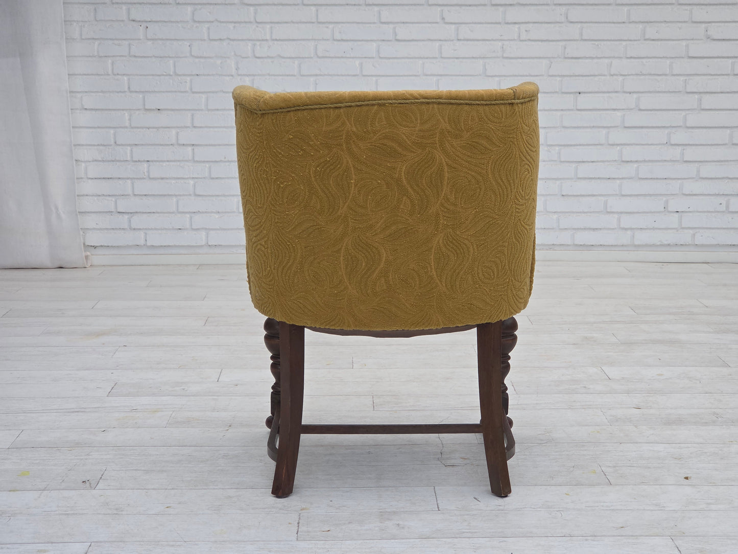1950s, Danish lounge chair, green furniture velour/wool, dark oak wood.