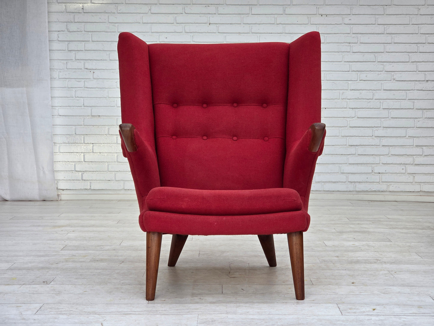 1970s, Danish design by Bent Møller Jepsen, "Teddy" chair, furniture wool, teak wood.