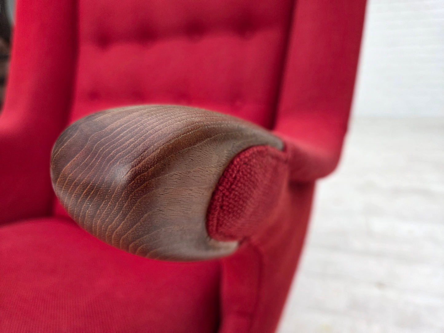 1970s, Danish design by Bent Møller Jepsen, "Teddy" chair, furniture wool, teak wood.