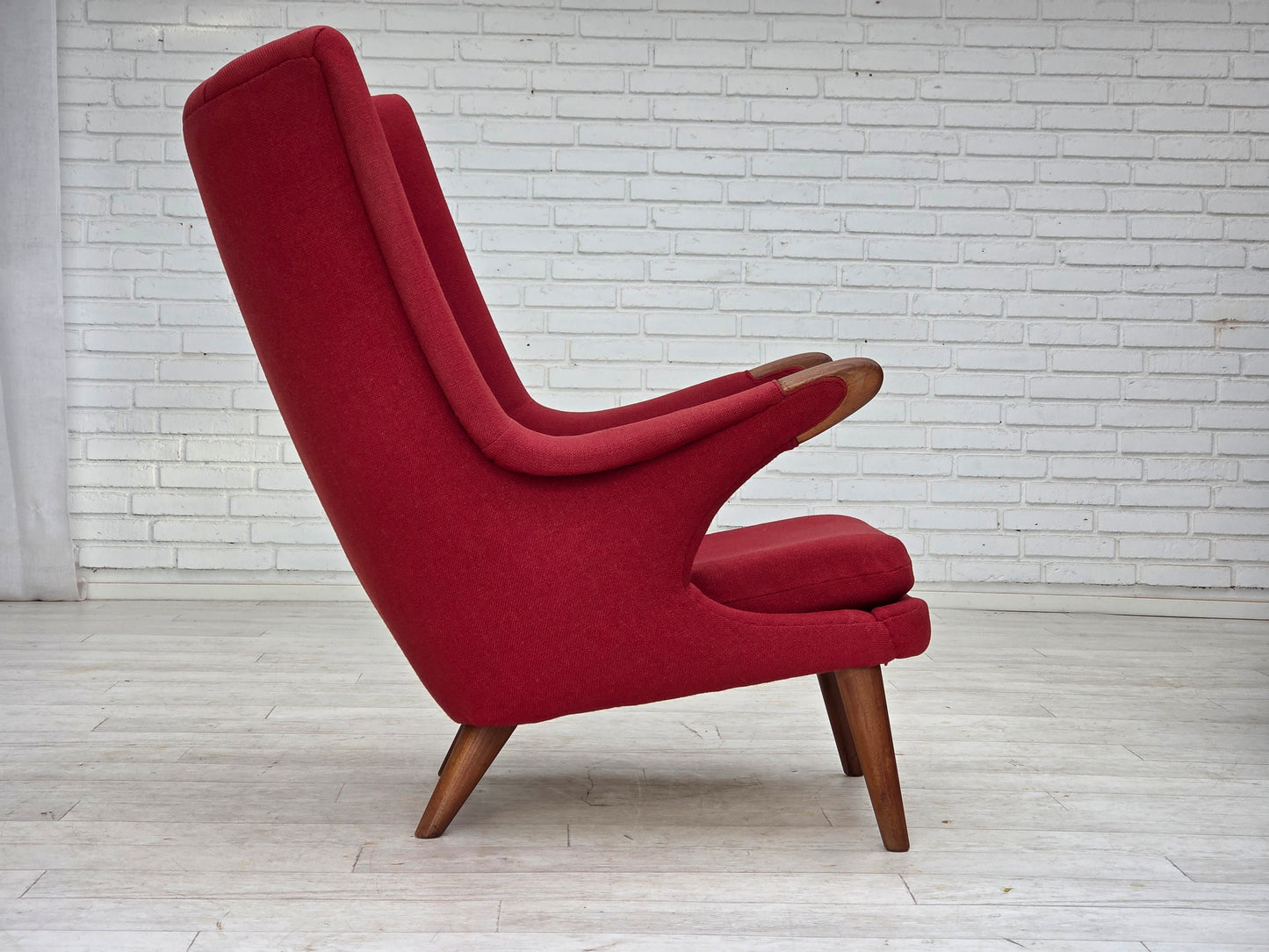 1970s, Danish design by Bent Møller Jepsen, "Teddy" chair, furniture wool, teak wood.