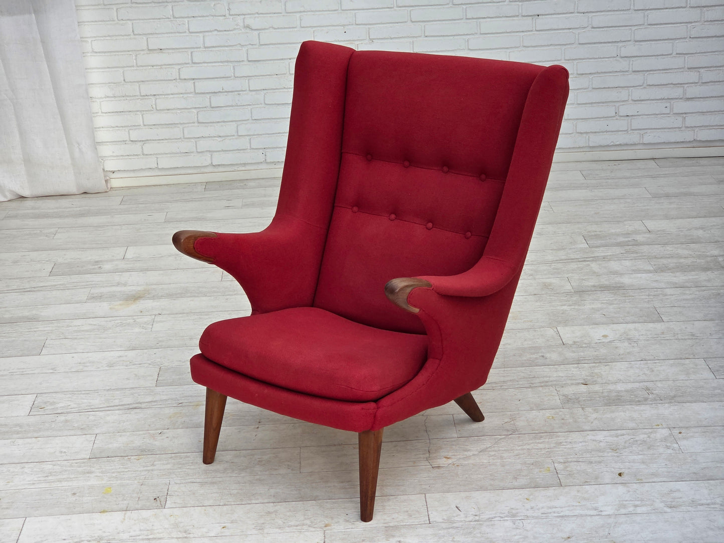 1970s, Danish design by Bent Møller Jepsen, "Teddy" chair, furniture wool, teak wood.