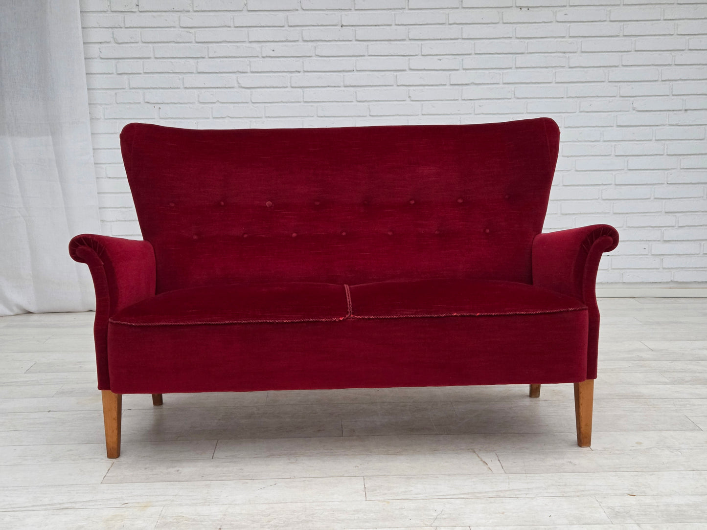 1960s, Swedish 2-seater sofa by Dux Sweden, furniture velour, ash wood legs.