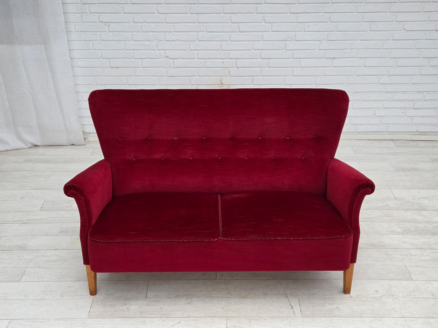 1960s, Swedish 2-seater sofa by Dux Sweden, furniture velour, ash wood legs.