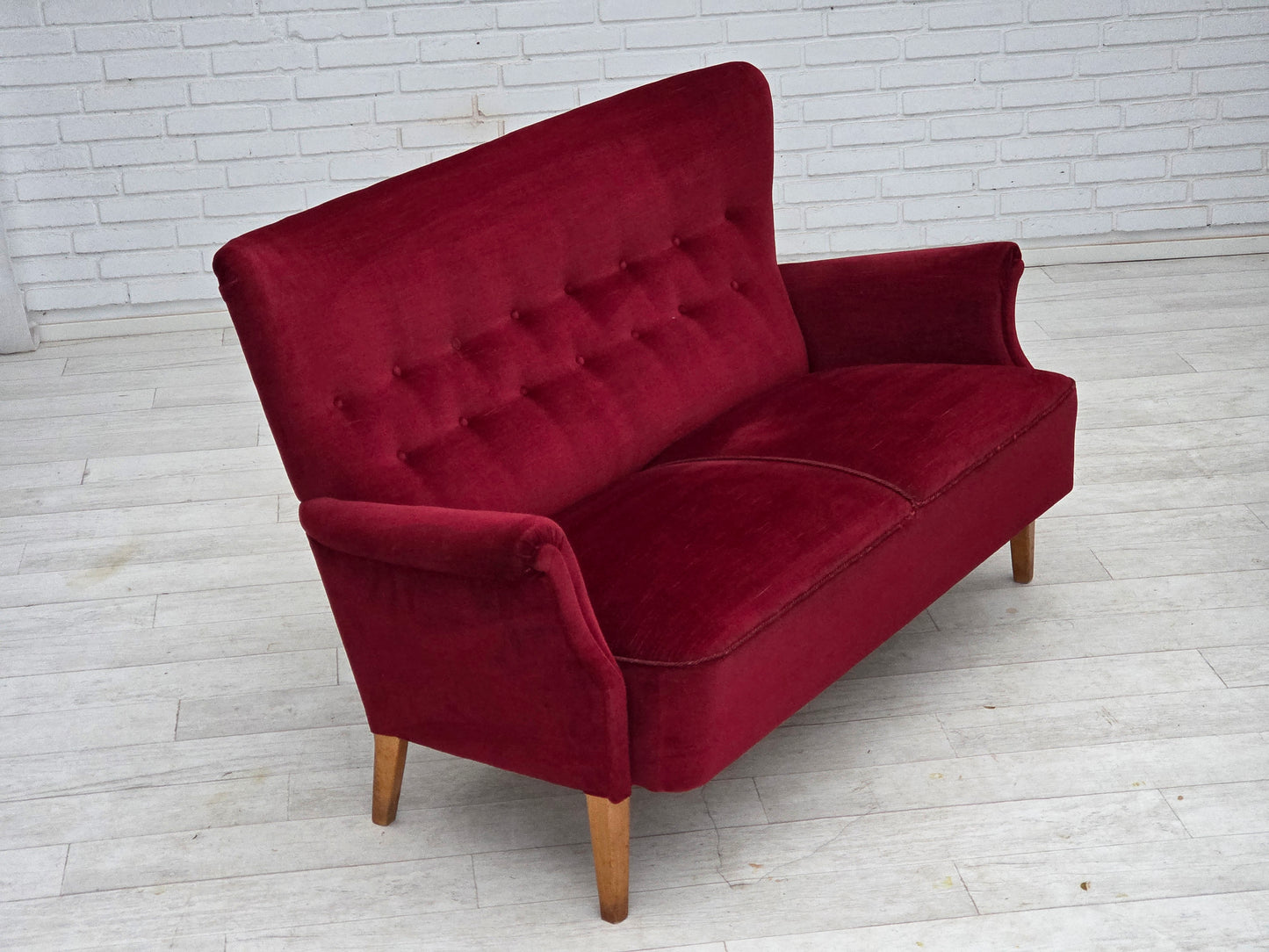 1960s, Swedish 2-seater sofa by Dux Sweden, furniture velour, ash wood legs.