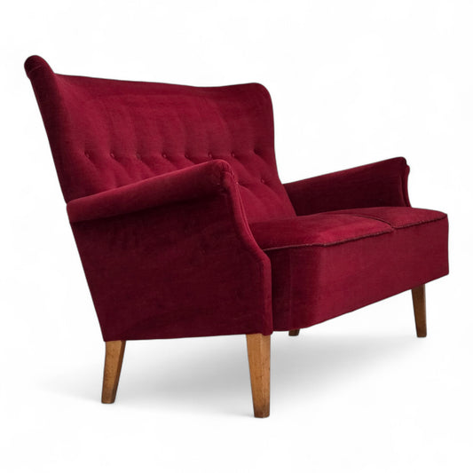1960s, Swedish 2-seater sofa by Dux Sweden, furniture velour, ash wood legs.