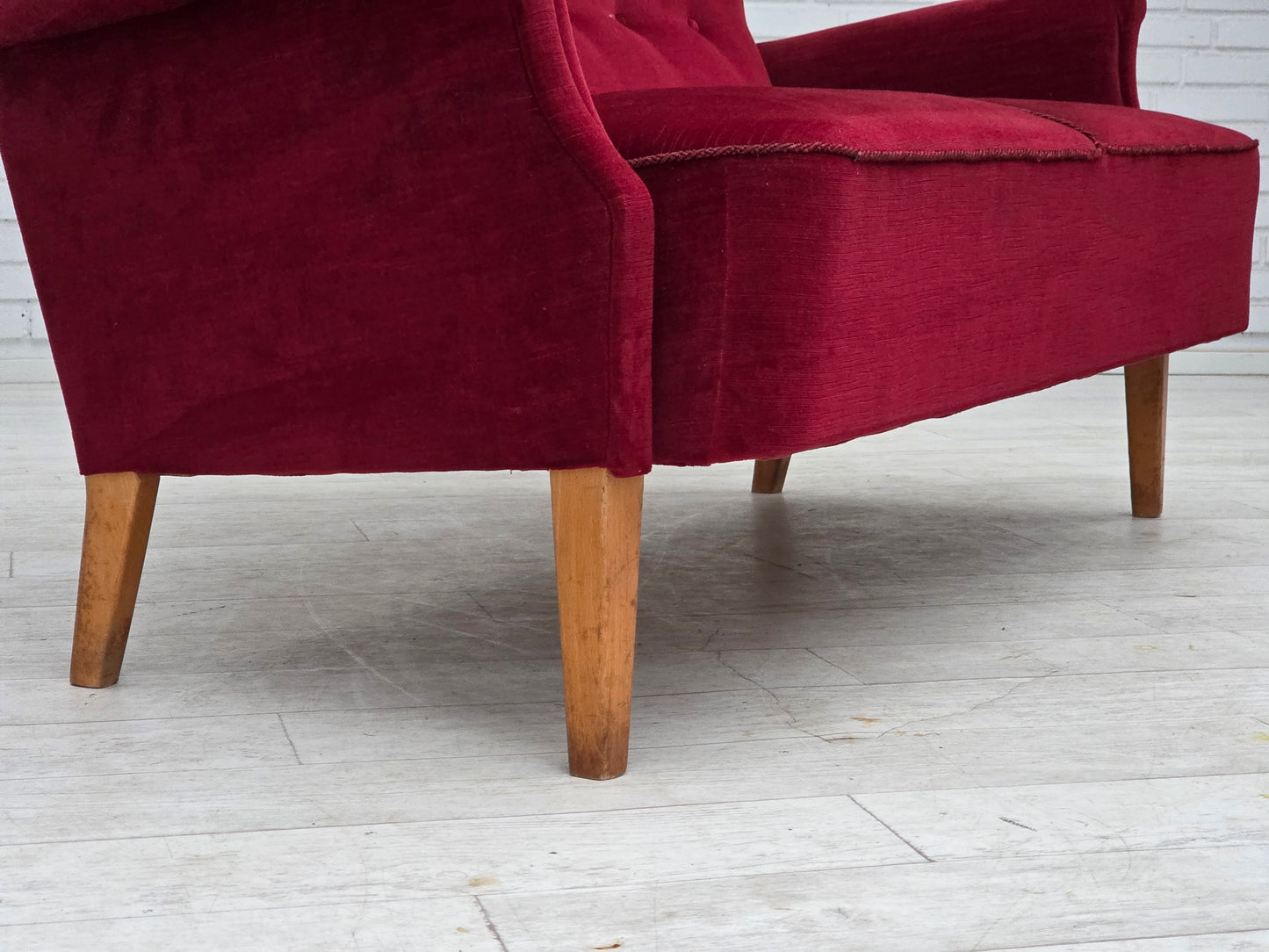 1960s, Swedish 2-seater sofa by Dux Sweden, furniture velour, ash wood legs.