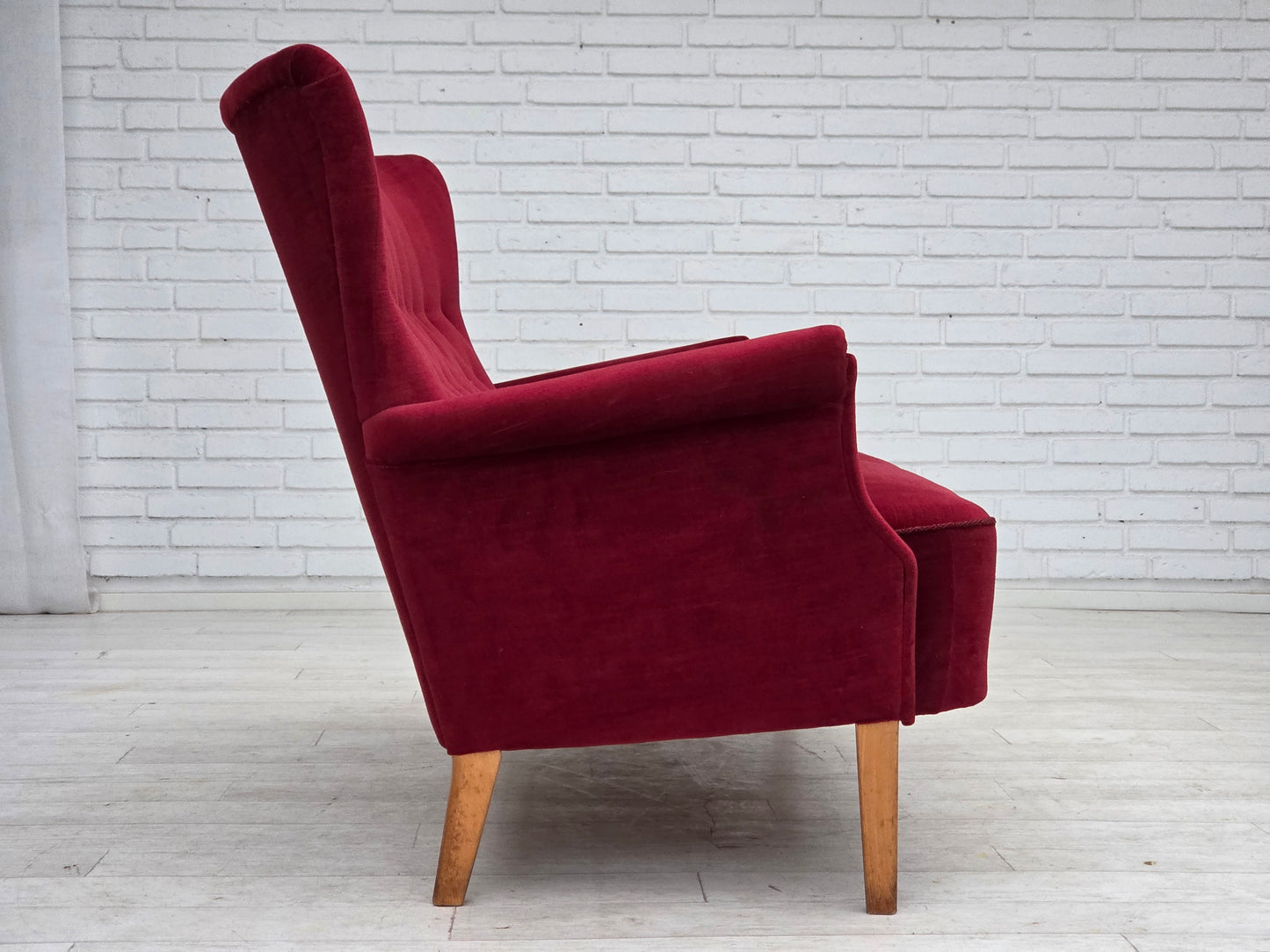 1960s, Swedish 2-seater sofa by Dux Sweden, furniture velour, ash wood legs.