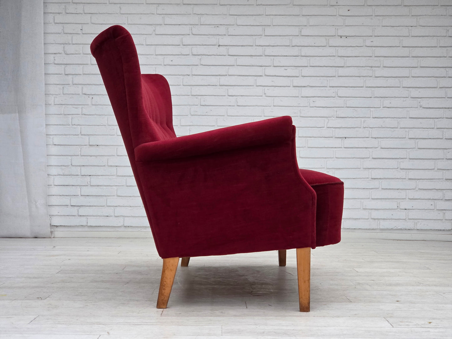 1960s, Swedish 2-seater sofa by Dux Sweden, furniture velour, ash wood legs.