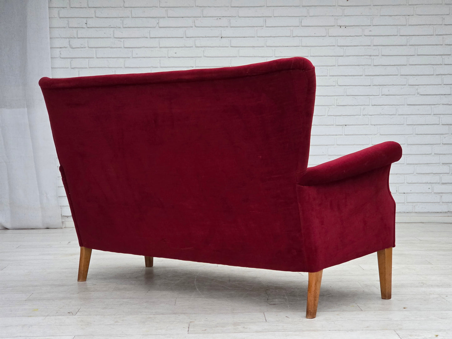 1960s, Swedish 2-seater sofa by Dux Sweden, furniture velour, ash wood legs.