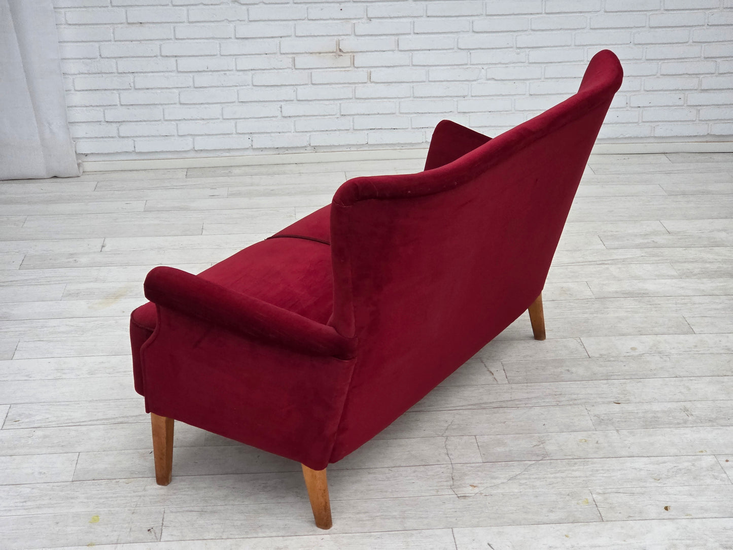 1960s, Swedish 2-seater sofa by Dux Sweden, furniture velour, ash wood legs.