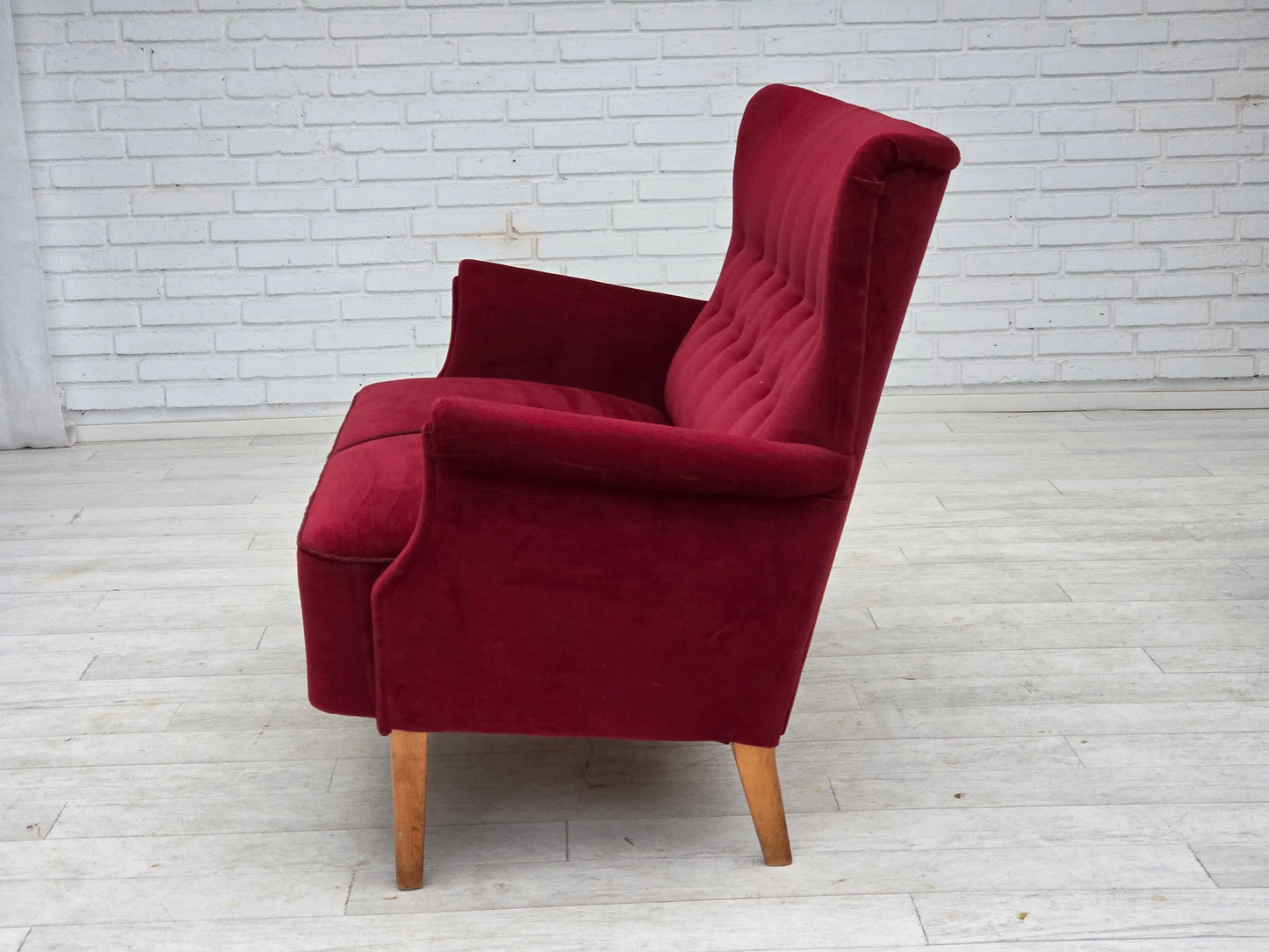 1960s, Swedish 2-seater sofa by Dux Sweden, furniture velour, ash wood legs.