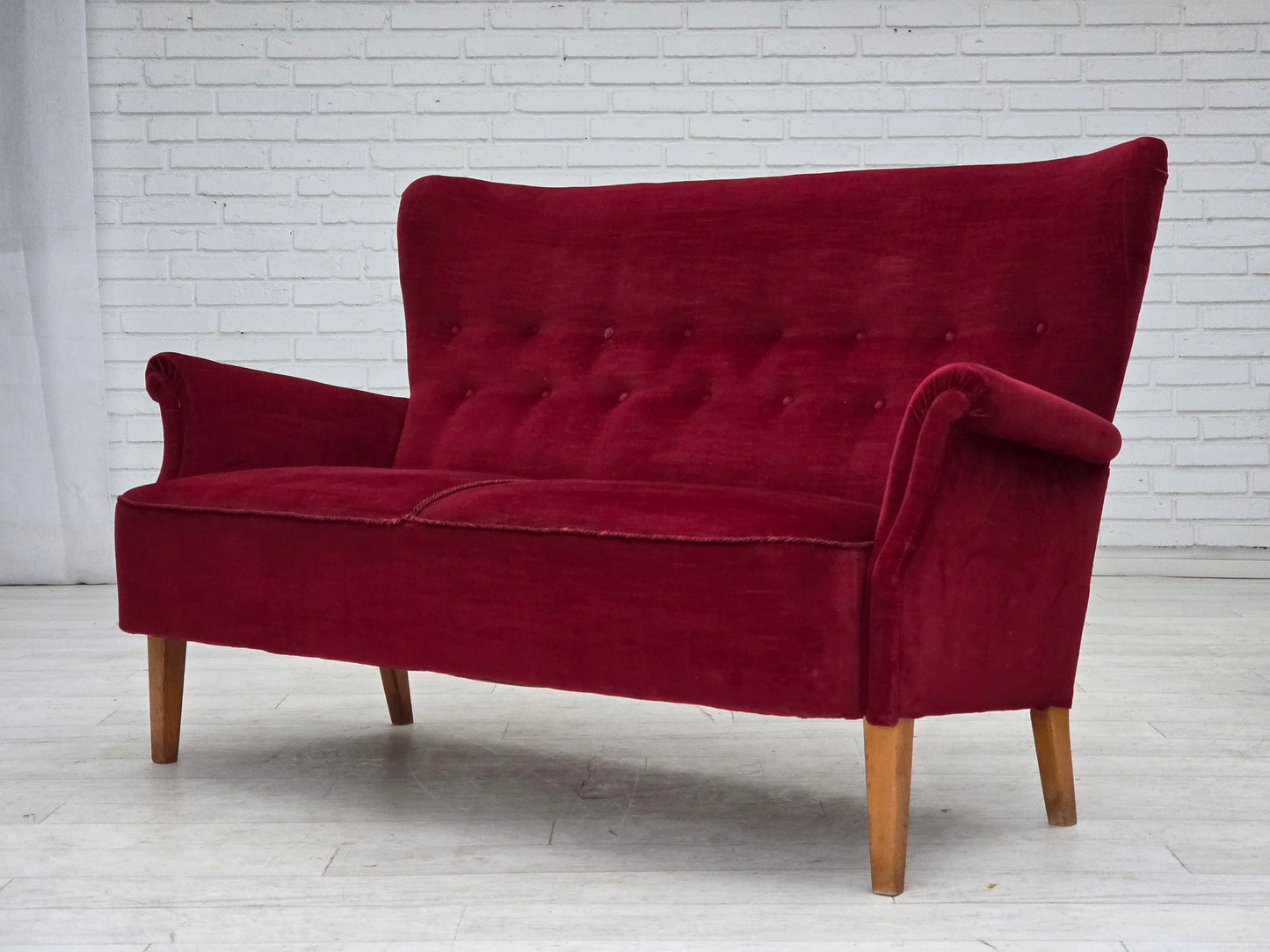 1960s, Swedish 2-seater sofa by Dux Sweden, furniture velour, ash wood legs.