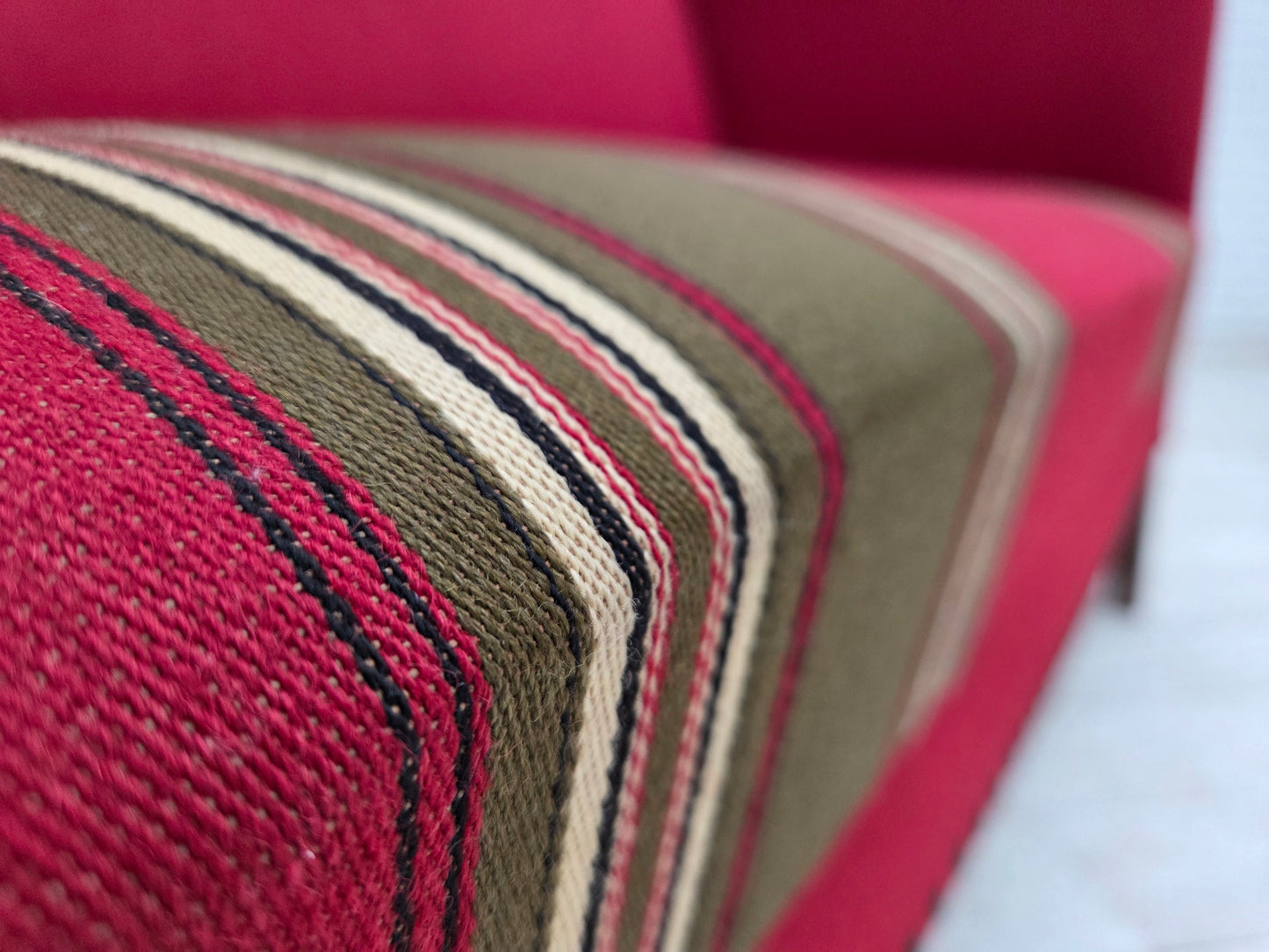 1970s, Danish 2-seater sofa, original red furniture wool, ash wood.