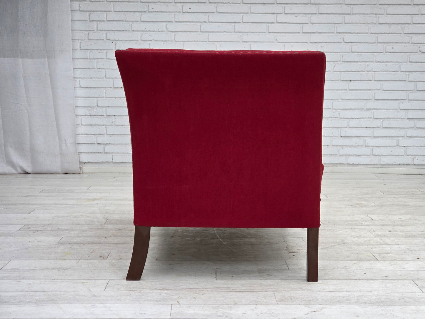 1970s, Danish 2-seater sofa, original red furniture wool, ash wood.