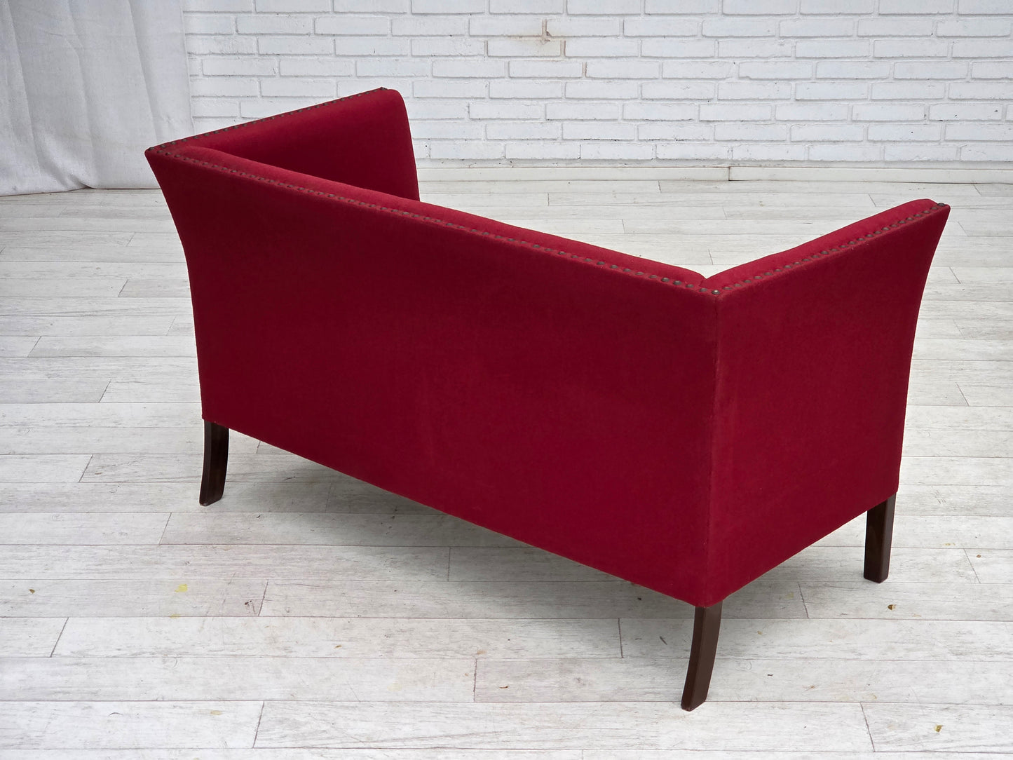 1970s, Danish 2-seater sofa, original red furniture wool, ash wood.
