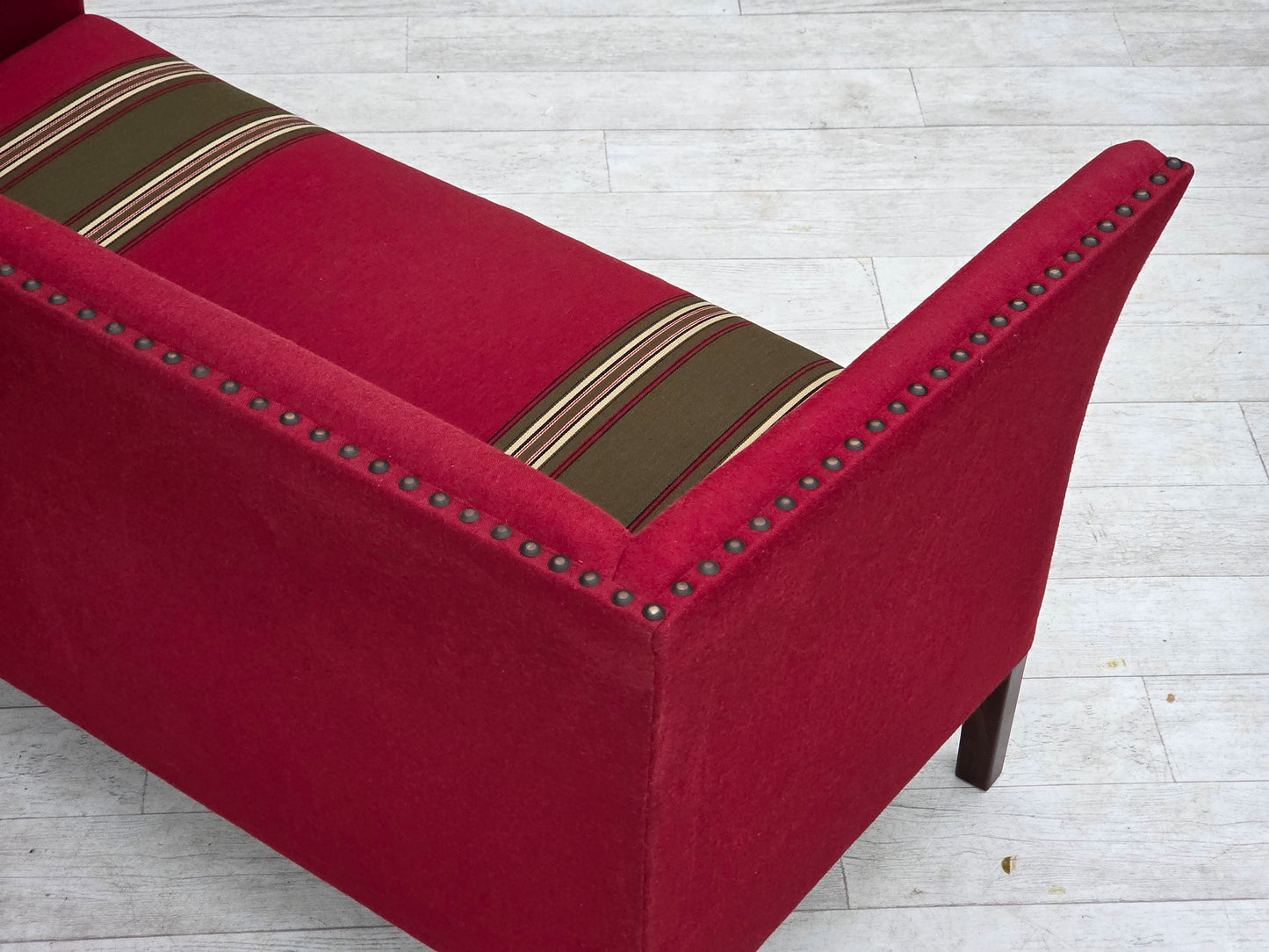 1970s, Danish 2-seater sofa, original red furniture wool, ash wood.