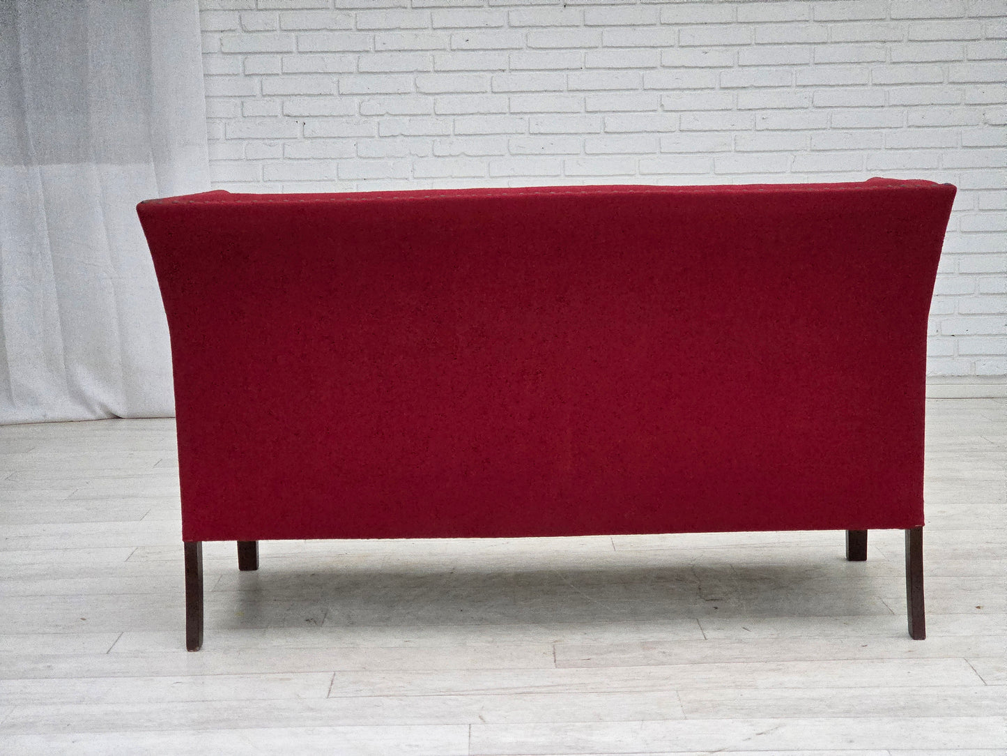 1970s, Danish 2-seater sofa, original red furniture wool, ash wood.