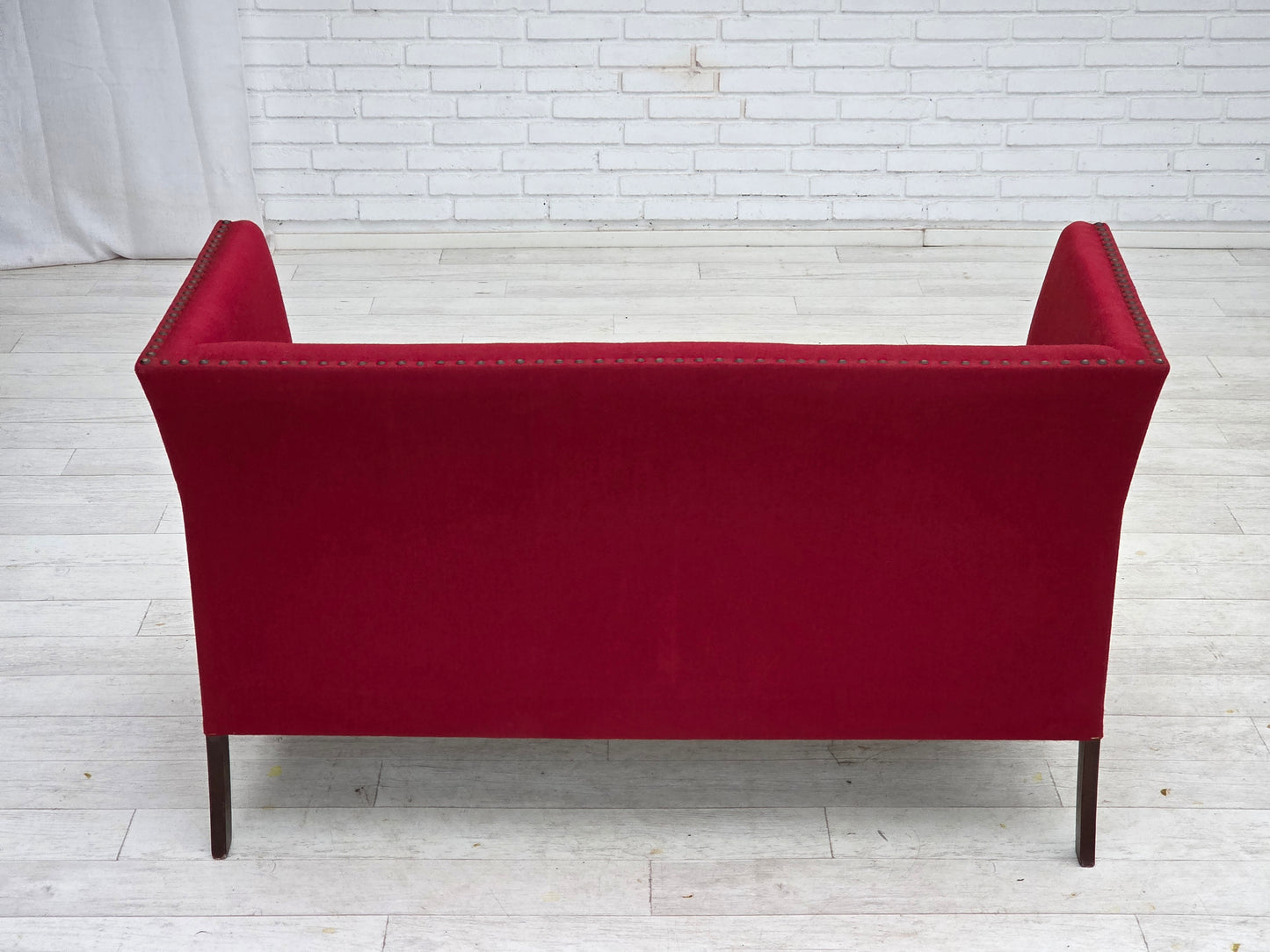 1970s, Danish 2-seater sofa, original red furniture wool, ash wood.