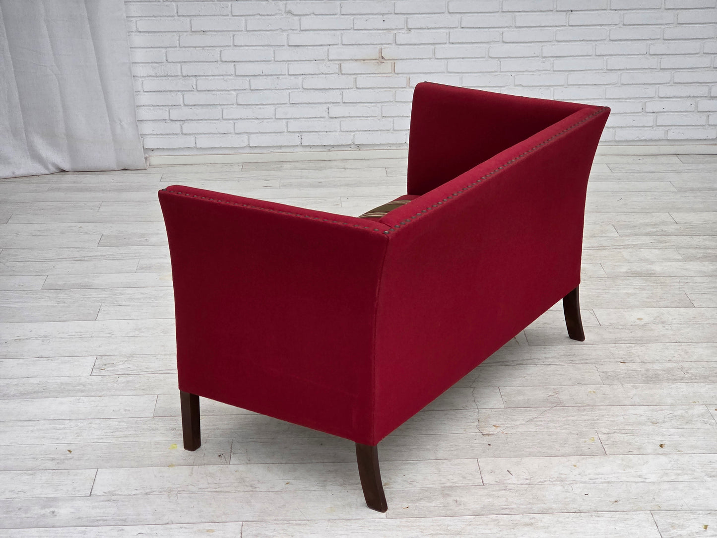 1970s, Danish 2-seater sofa, original red furniture wool, ash wood.