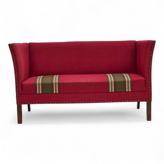 1970s, Danish 2-seater sofa, original red furniture wool, ash wood.