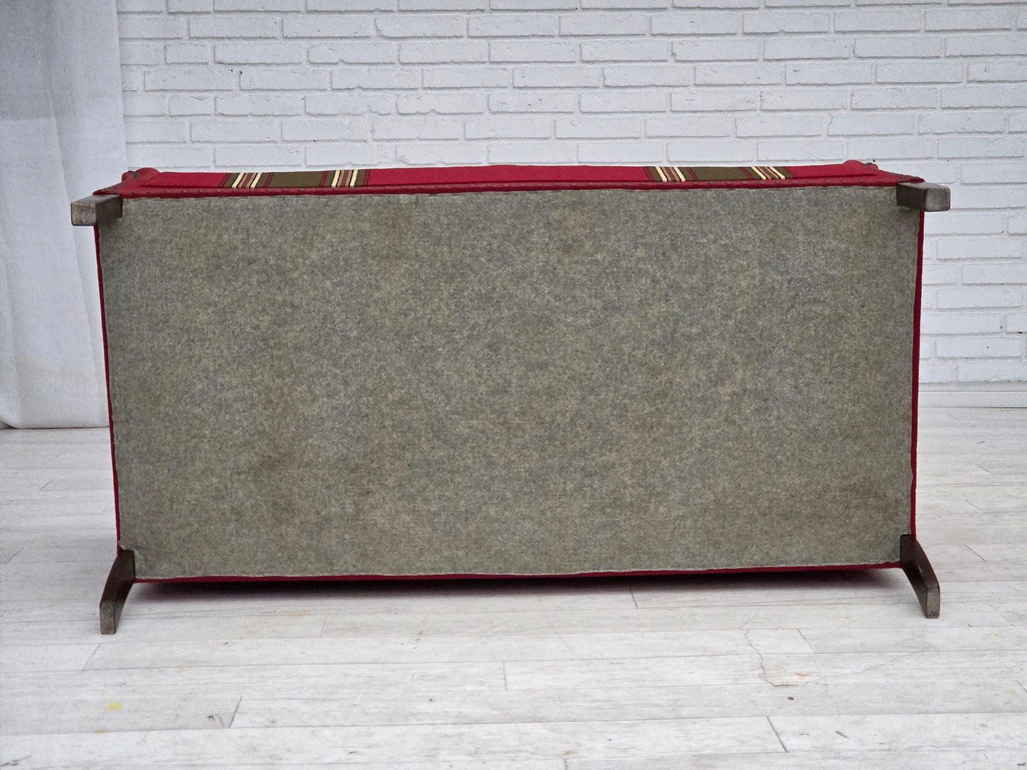 1970s, Danish 2-seater sofa, original red furniture wool, ash wood.