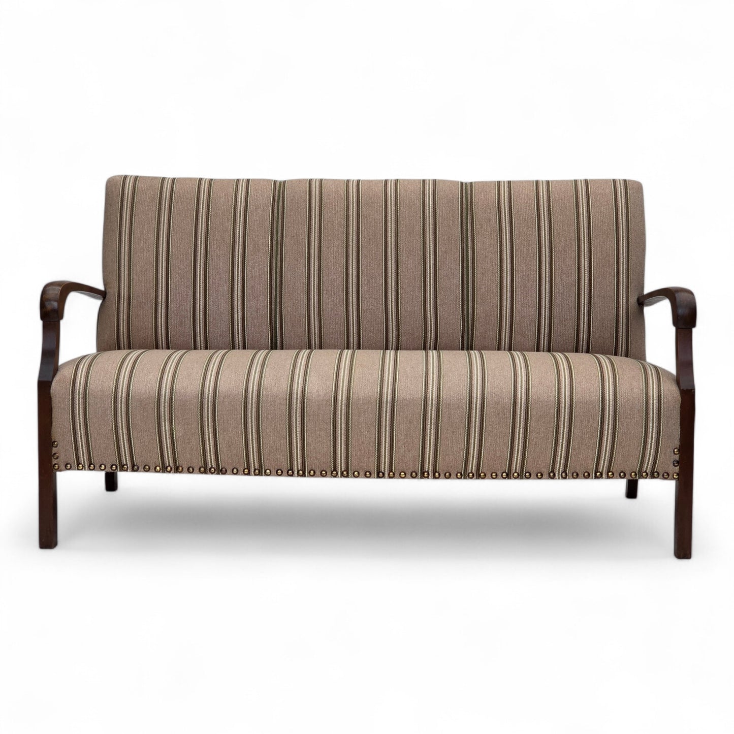 1950s, Danish 2-seater sofa, beige furniture wool fabric, beech wood legs.