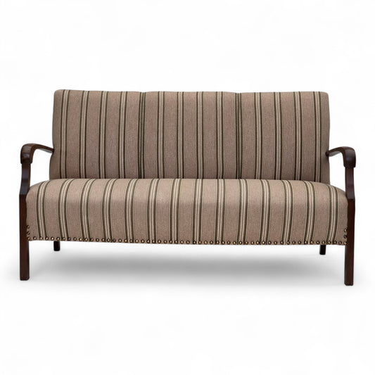 1950s, Danish 2-seater sofa, beige furniture wool fabric, beech wood legs.