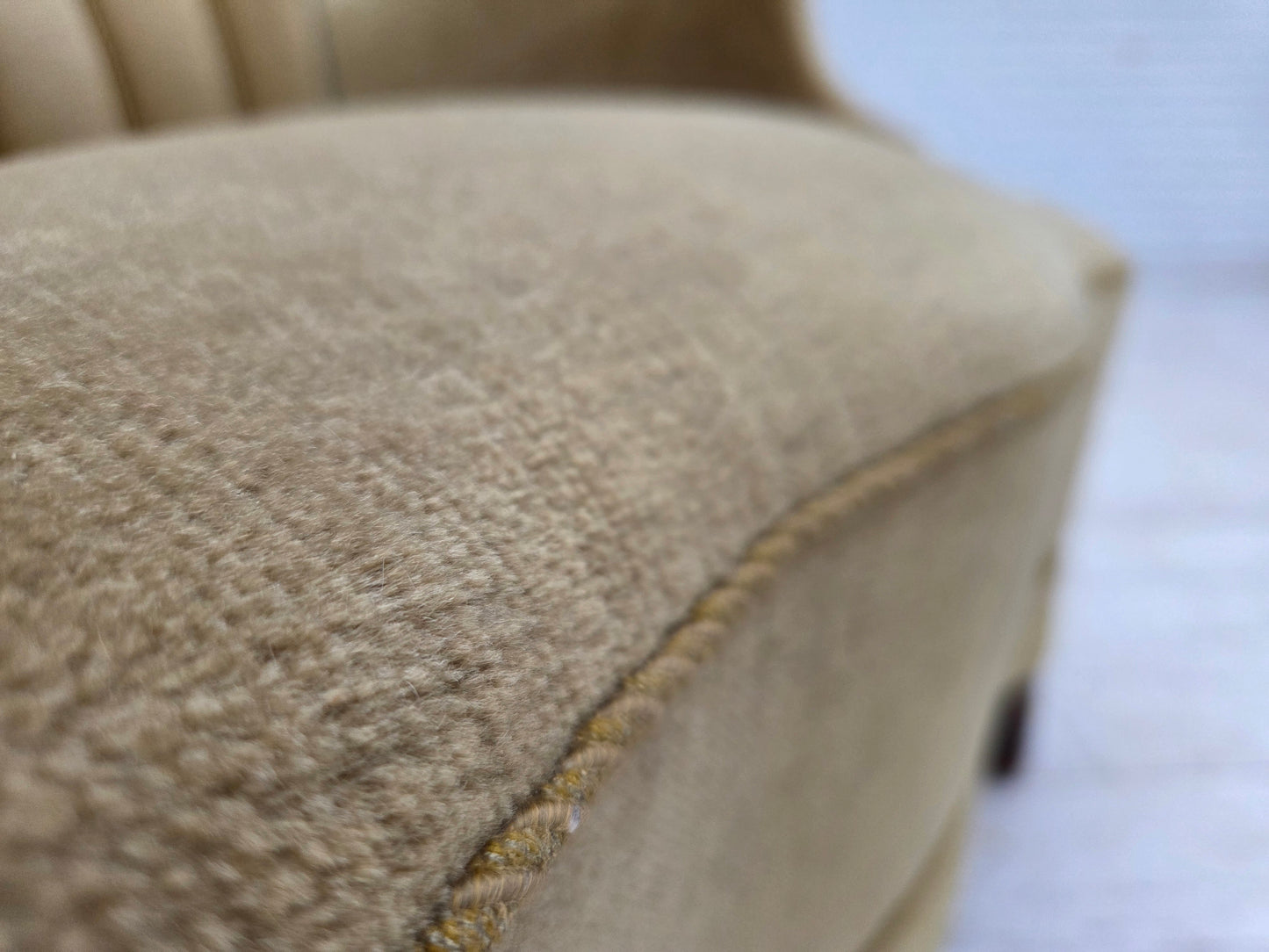 1960s, Danish armchair, green furniture velour, oak wood.