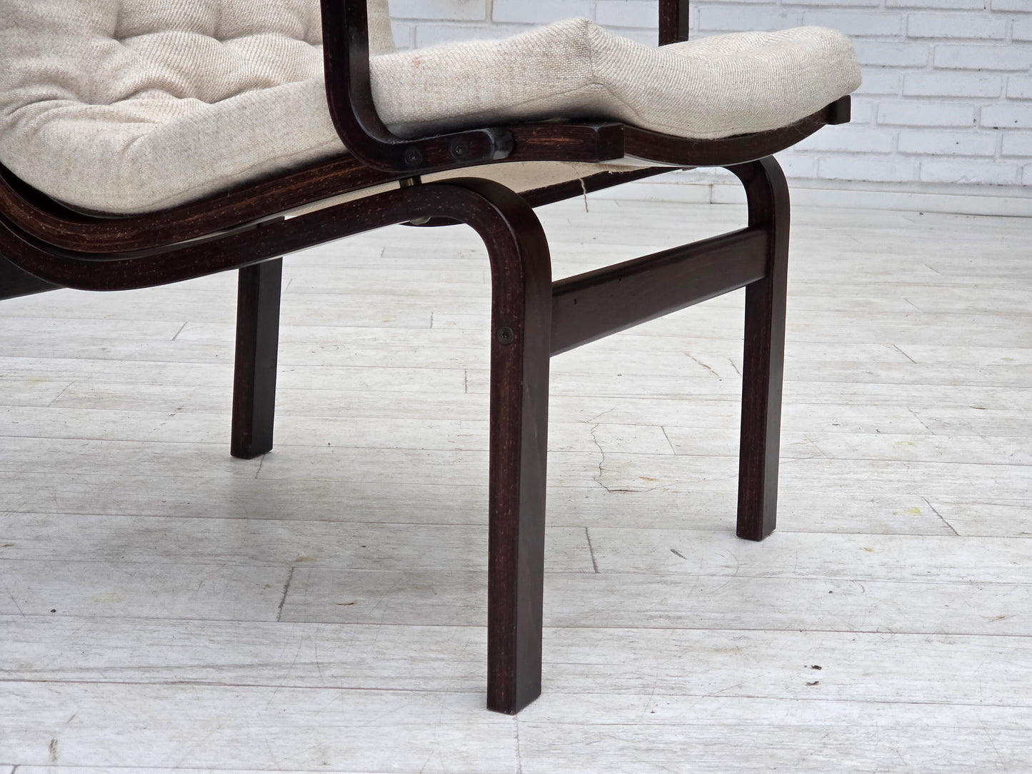 1970s, Scandinavian armchair, furniture wool, dark beech wood.