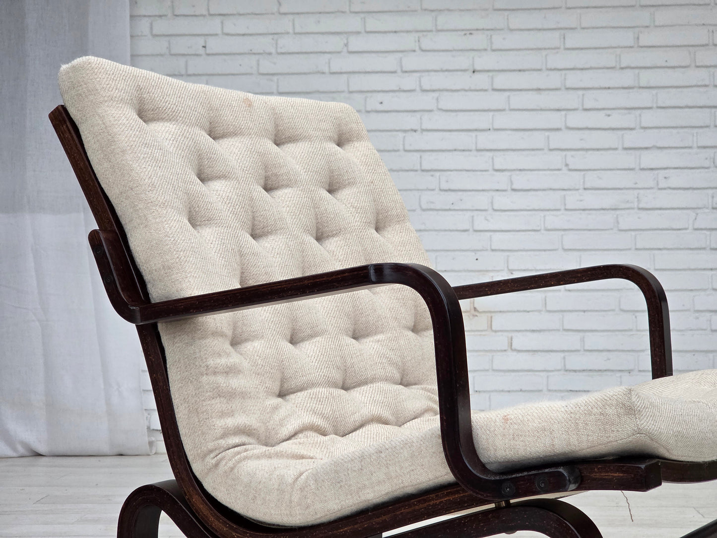 1970s, Scandinavian armchair, furniture wool, dark beech wood.