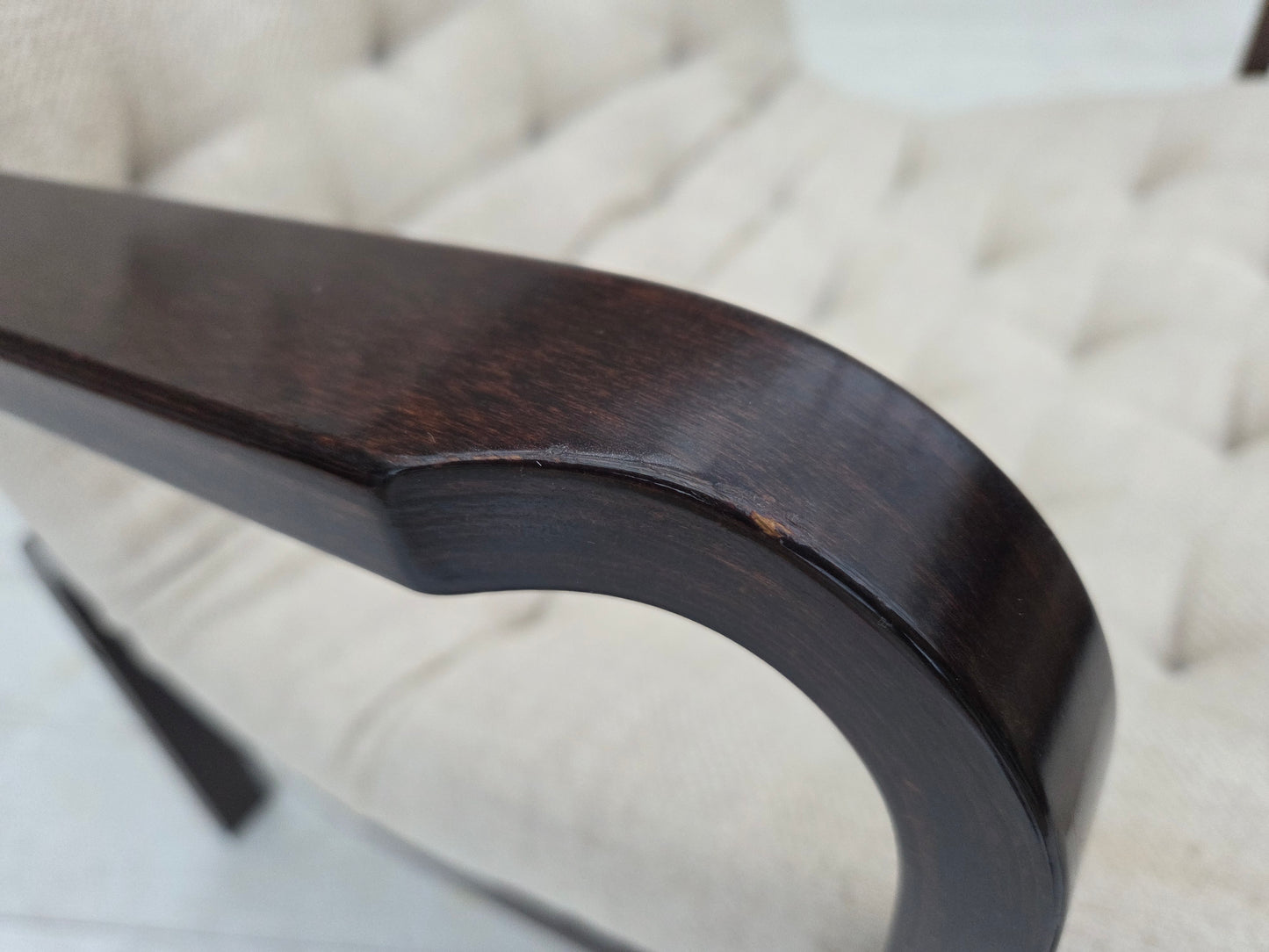 1970s, Scandinavian armchair, furniture wool, dark beech wood.