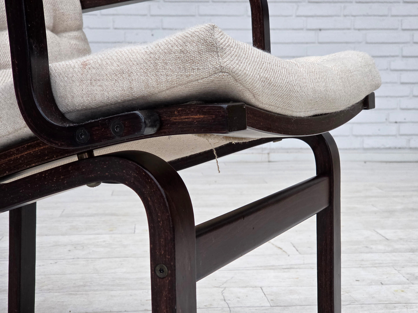 1970s, Scandinavian armchair, furniture wool, dark beech wood.