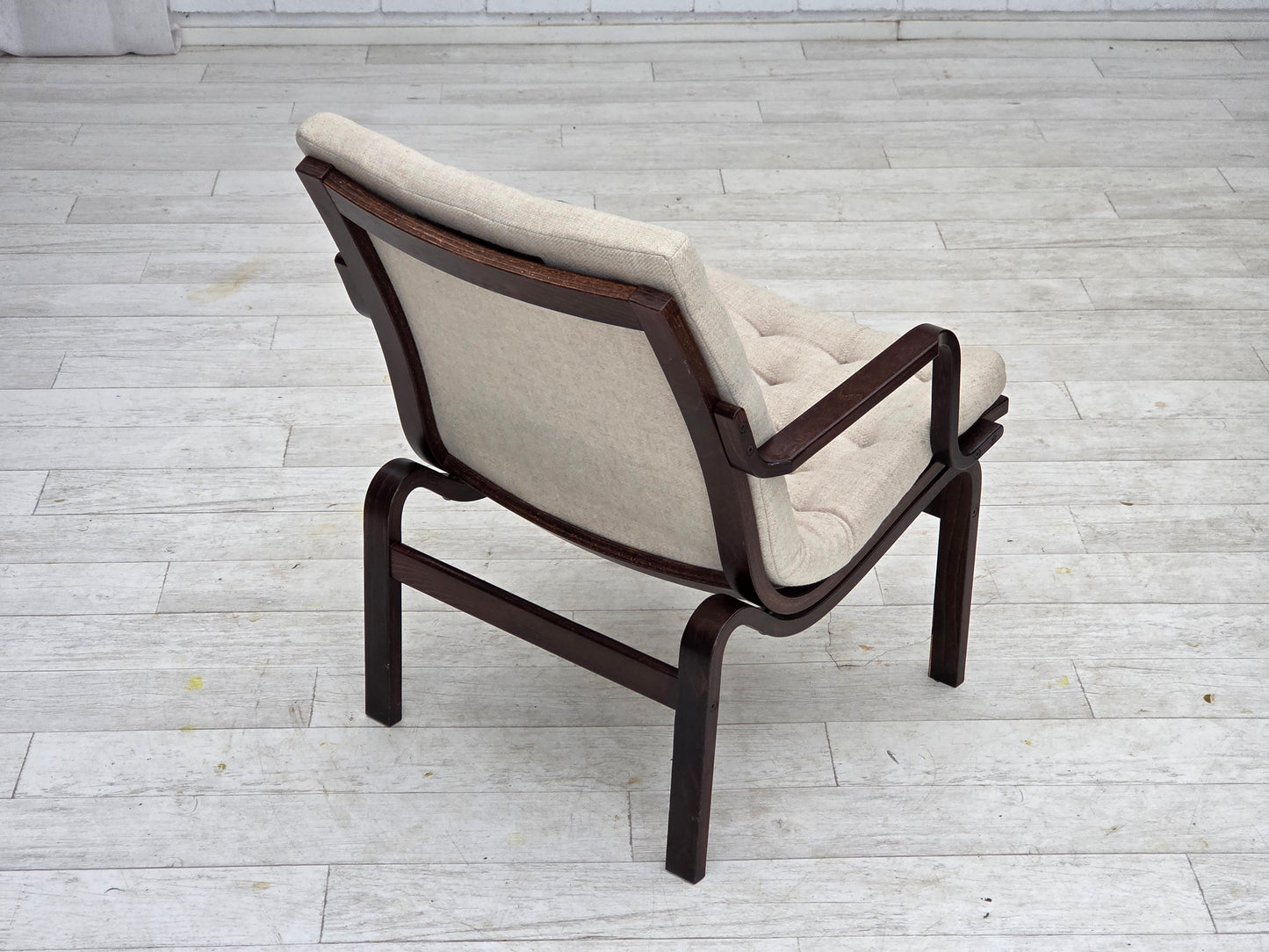 1970s, Scandinavian armchair, furniture wool, dark beech wood.