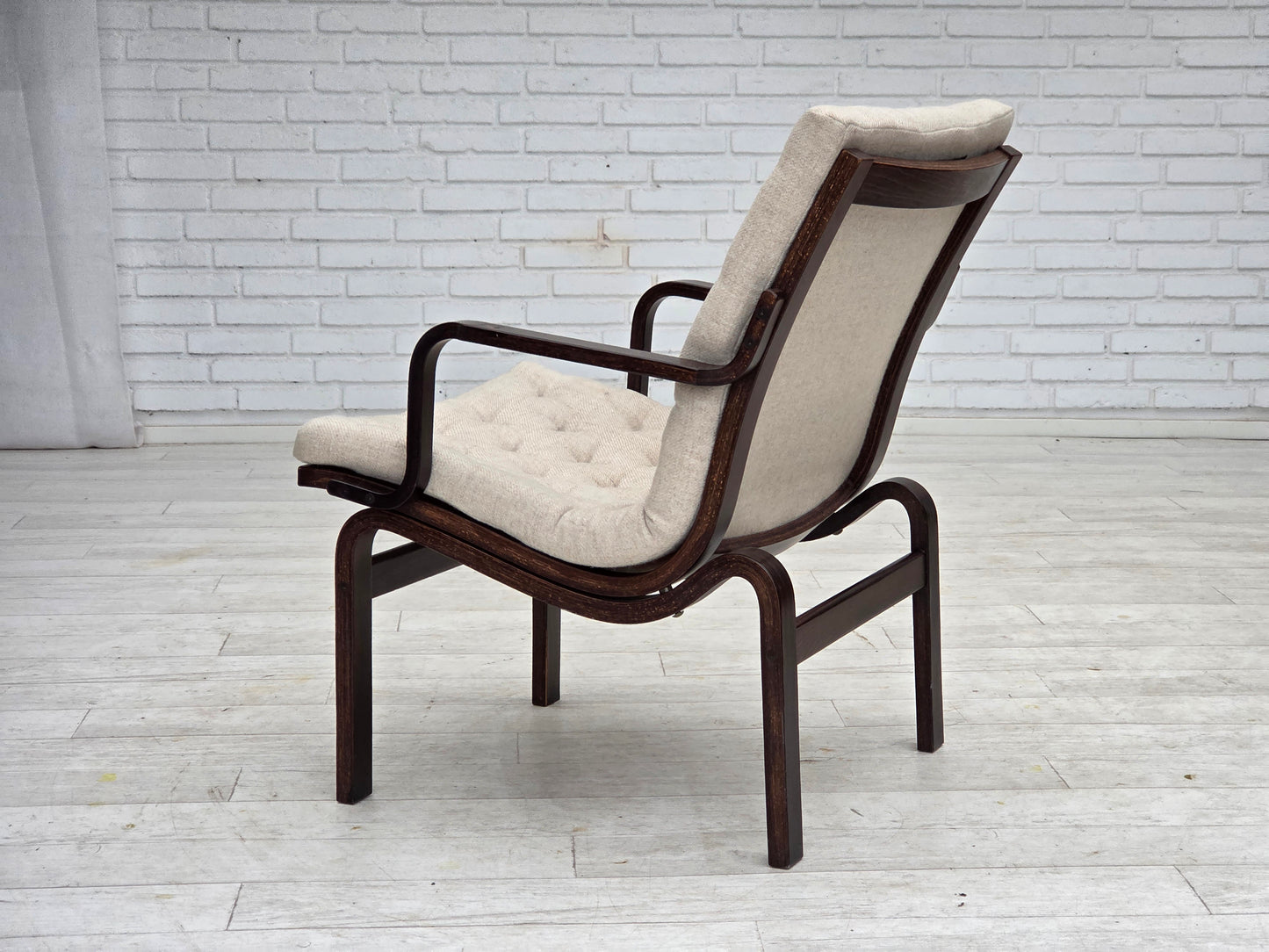 1970s, Scandinavian armchair, furniture wool, dark beech wood.