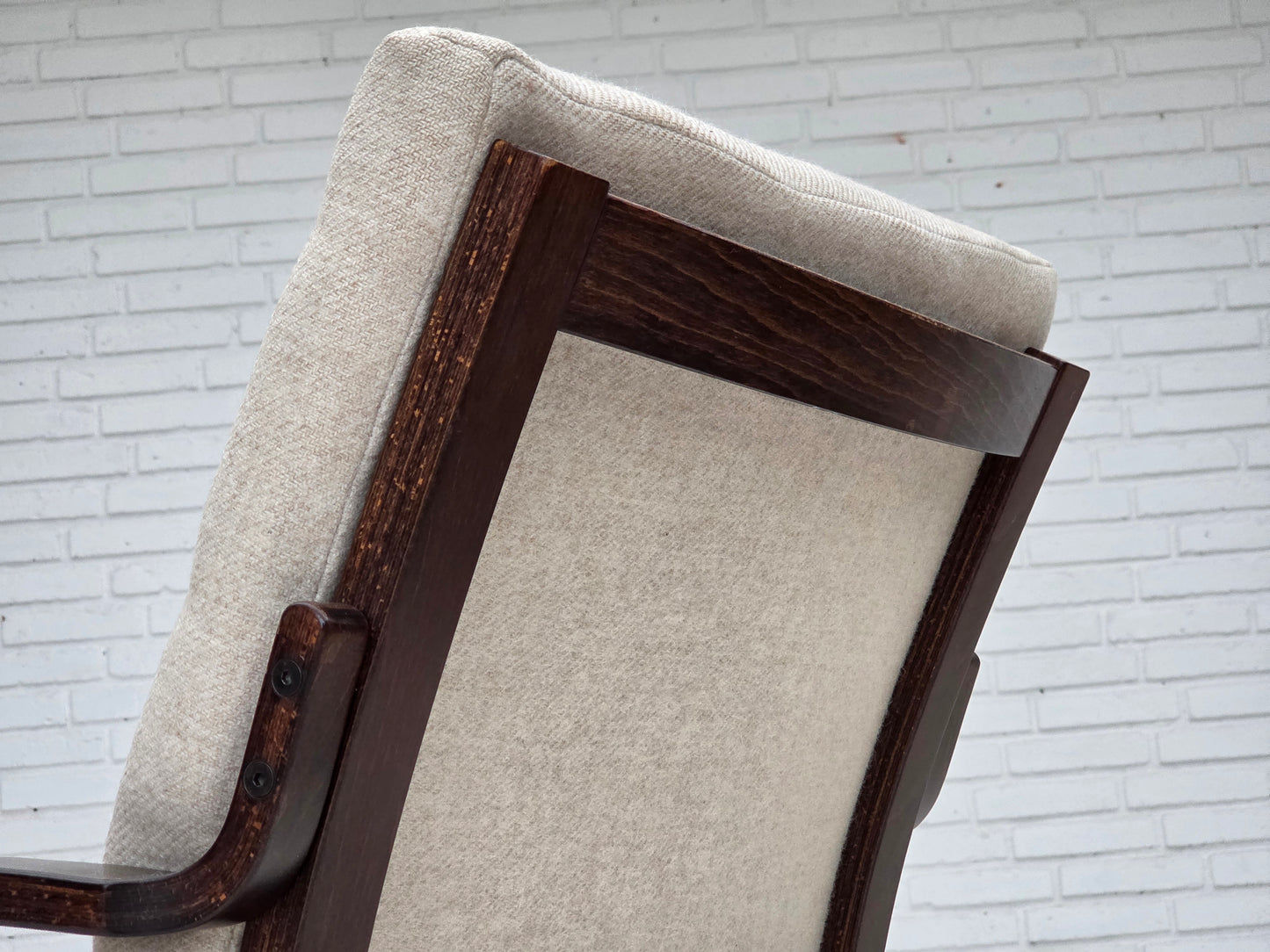 1970s, Scandinavian armchair, furniture wool, dark beech wood.