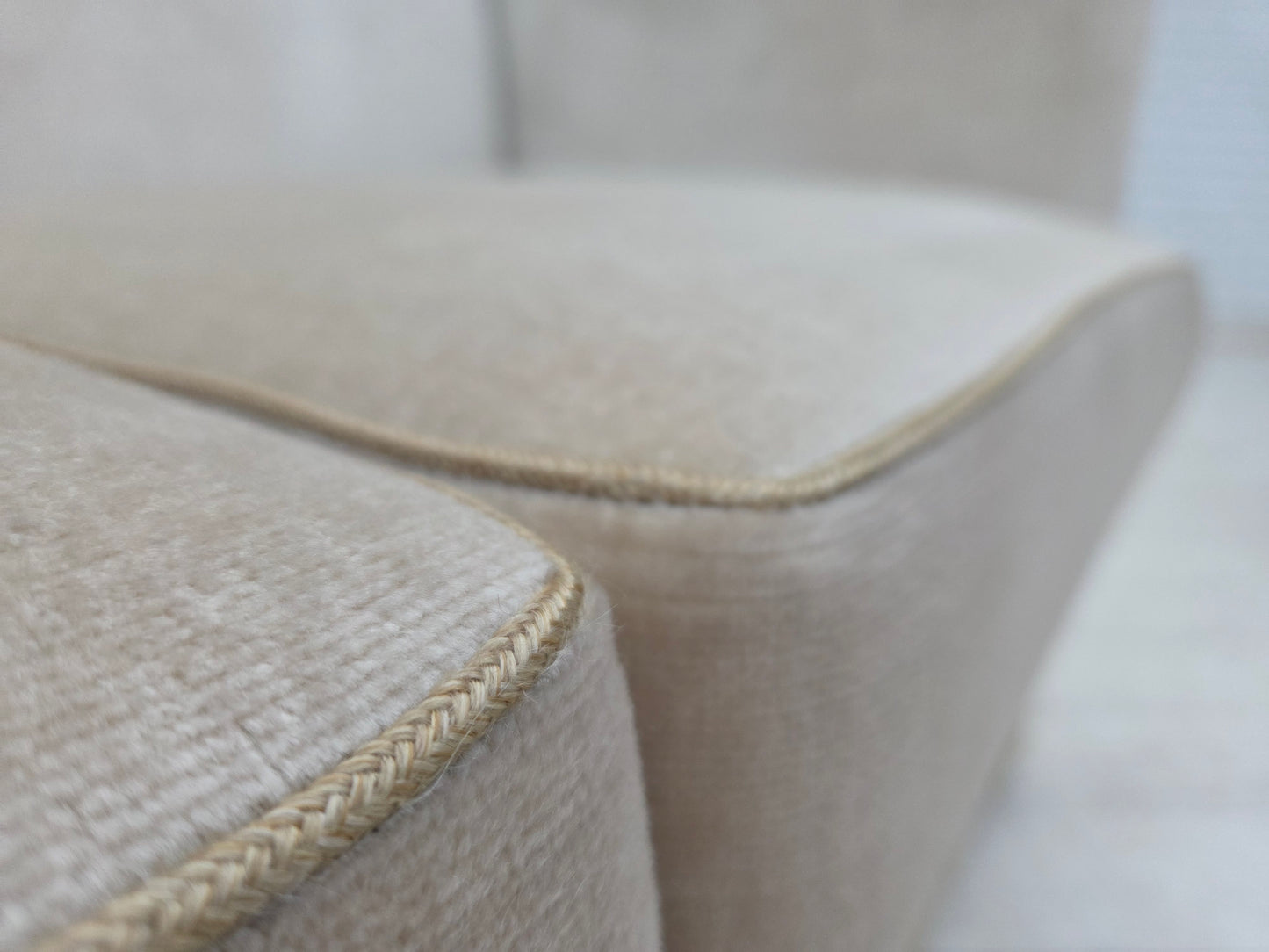 1970s, Danish 2-seater drop arm "Spanish" sofa, furniture velour.