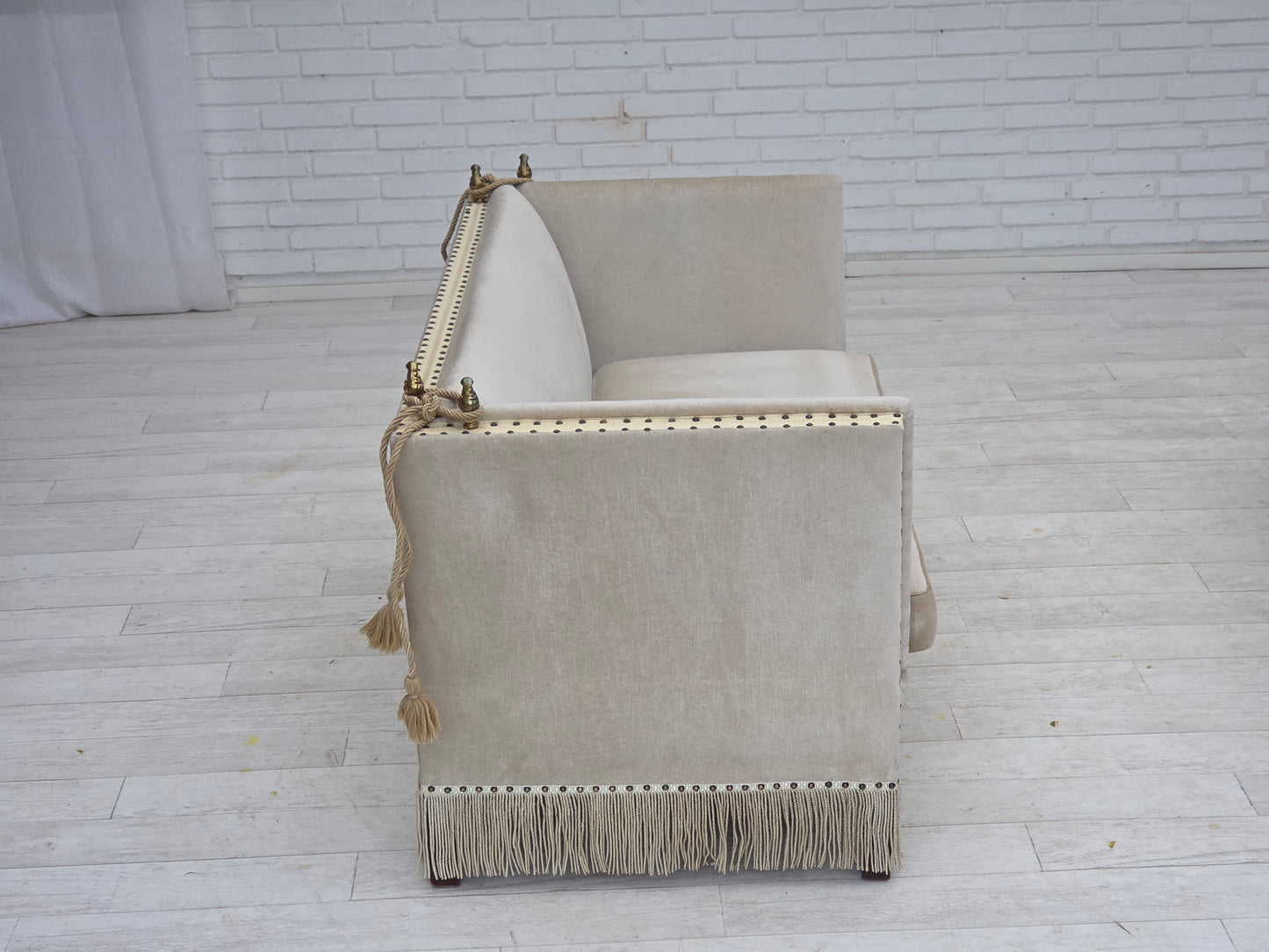 1970s, Danish 2-seater drop arm "Spanish" sofa, furniture velour.