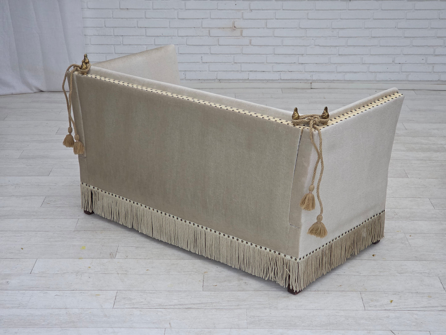 1970s, Danish 2-seater drop arm "Spanish" sofa, furniture velour.