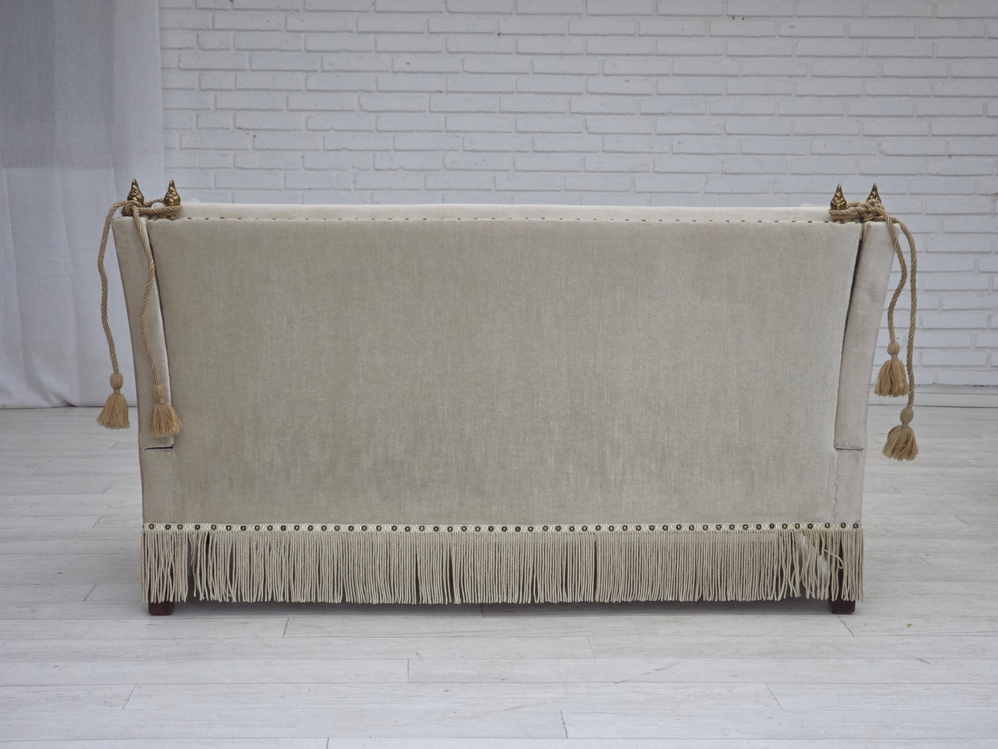 1970s, Danish 2-seater drop arm "Spanish" sofa, furniture velour.